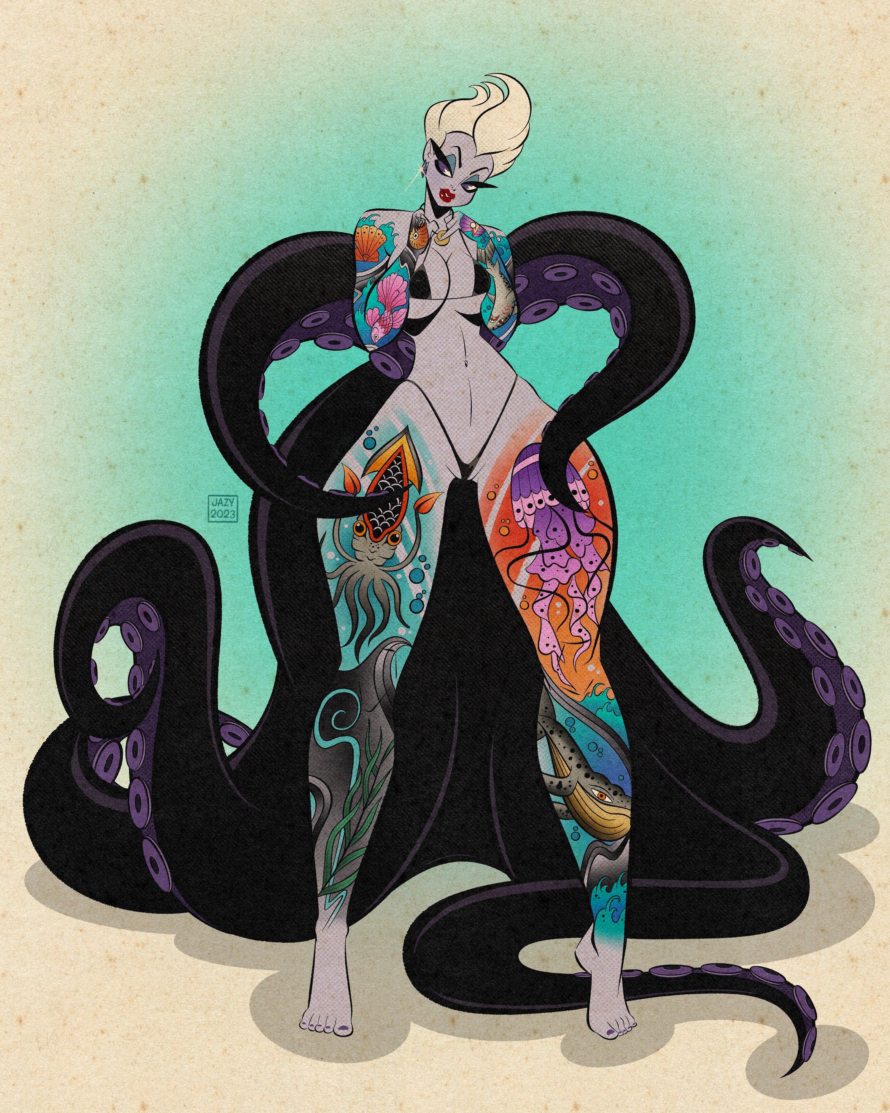Alt ursula print of tattooed ursula by Bloodknotcollective