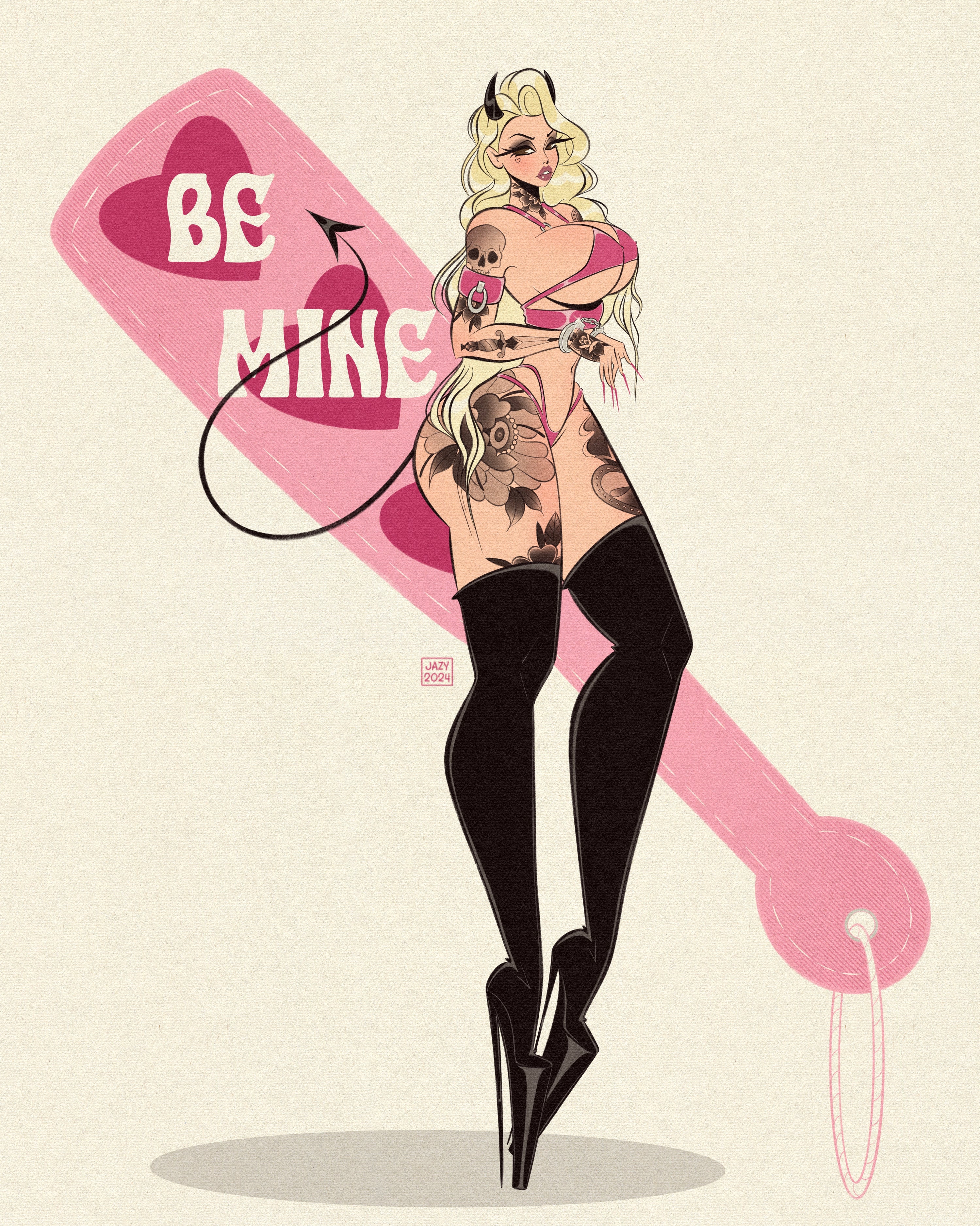 Be mine spanking Valentines day print by Bloodknotcollective