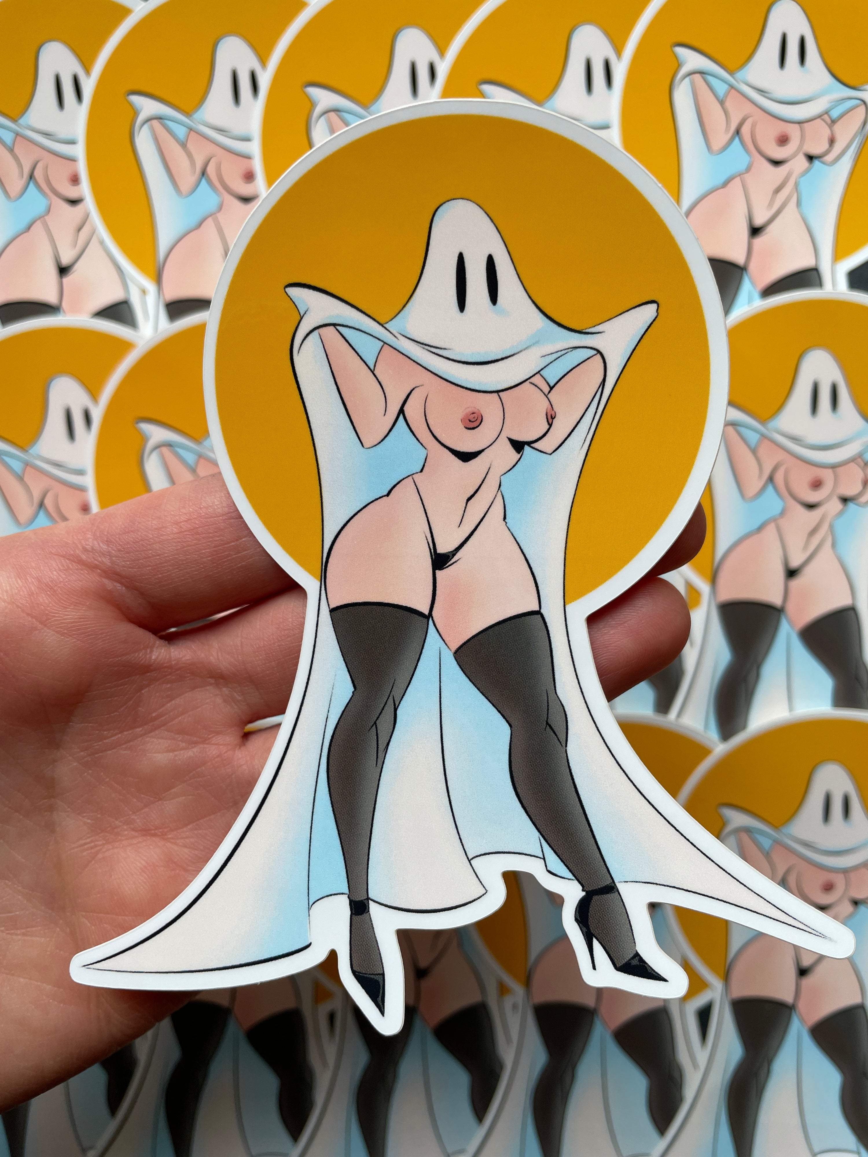 nude female ghost vinyl sticker by bloodknotcollective