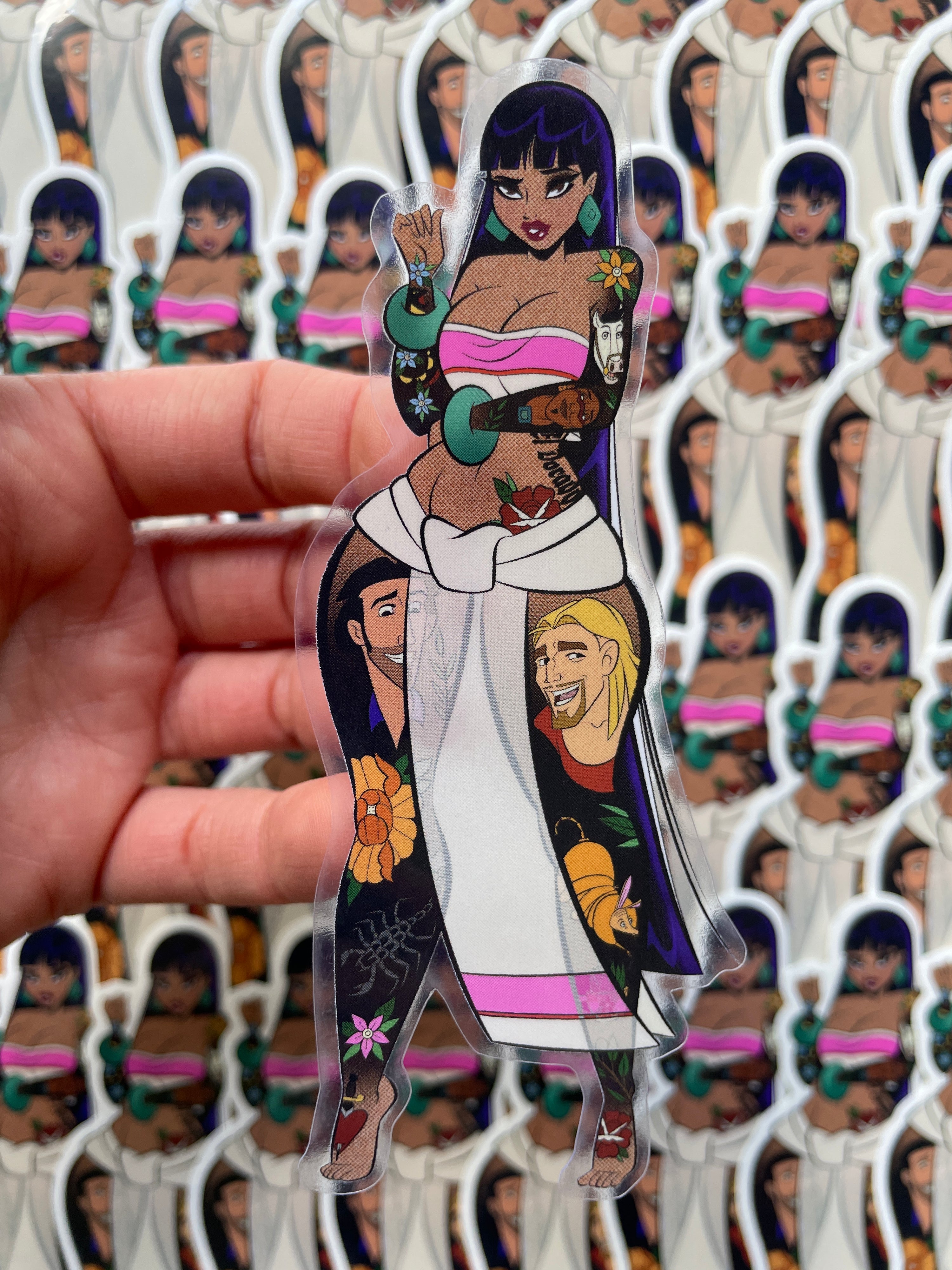 chel with tattoos clear vinyl sticker by bloodknotcollective