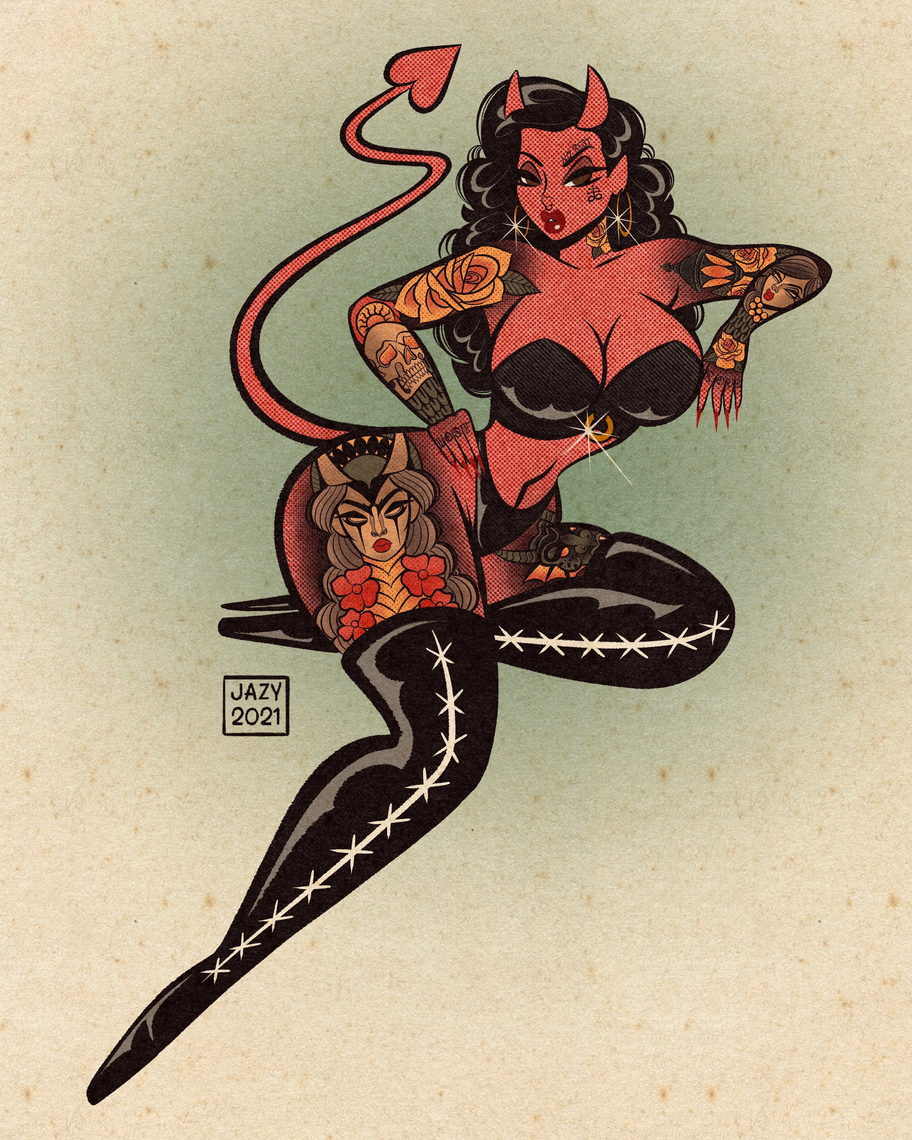 neotrad devil print with neotraditional tattoos