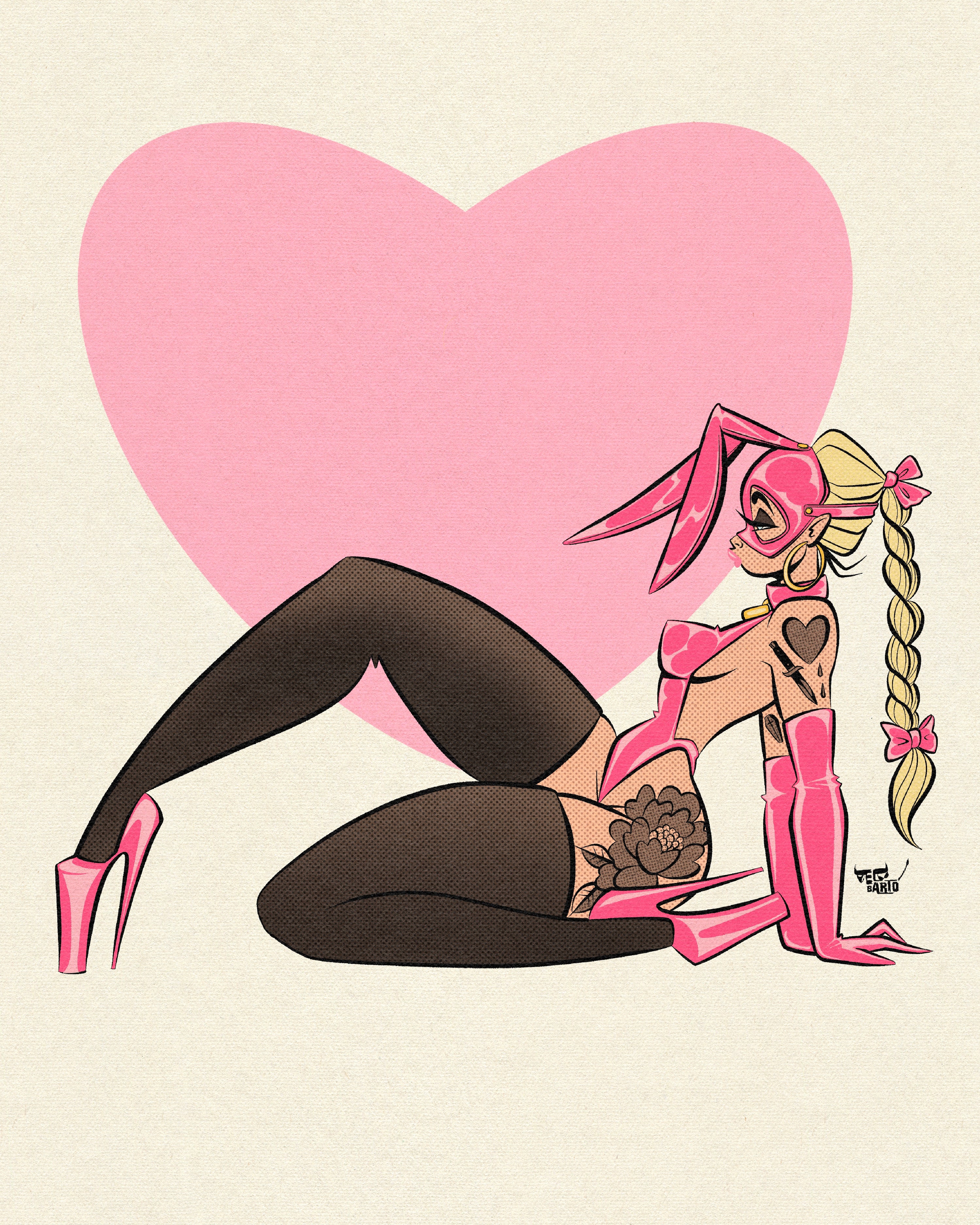 no bunny loves me print with pinup bunny with tattoos.