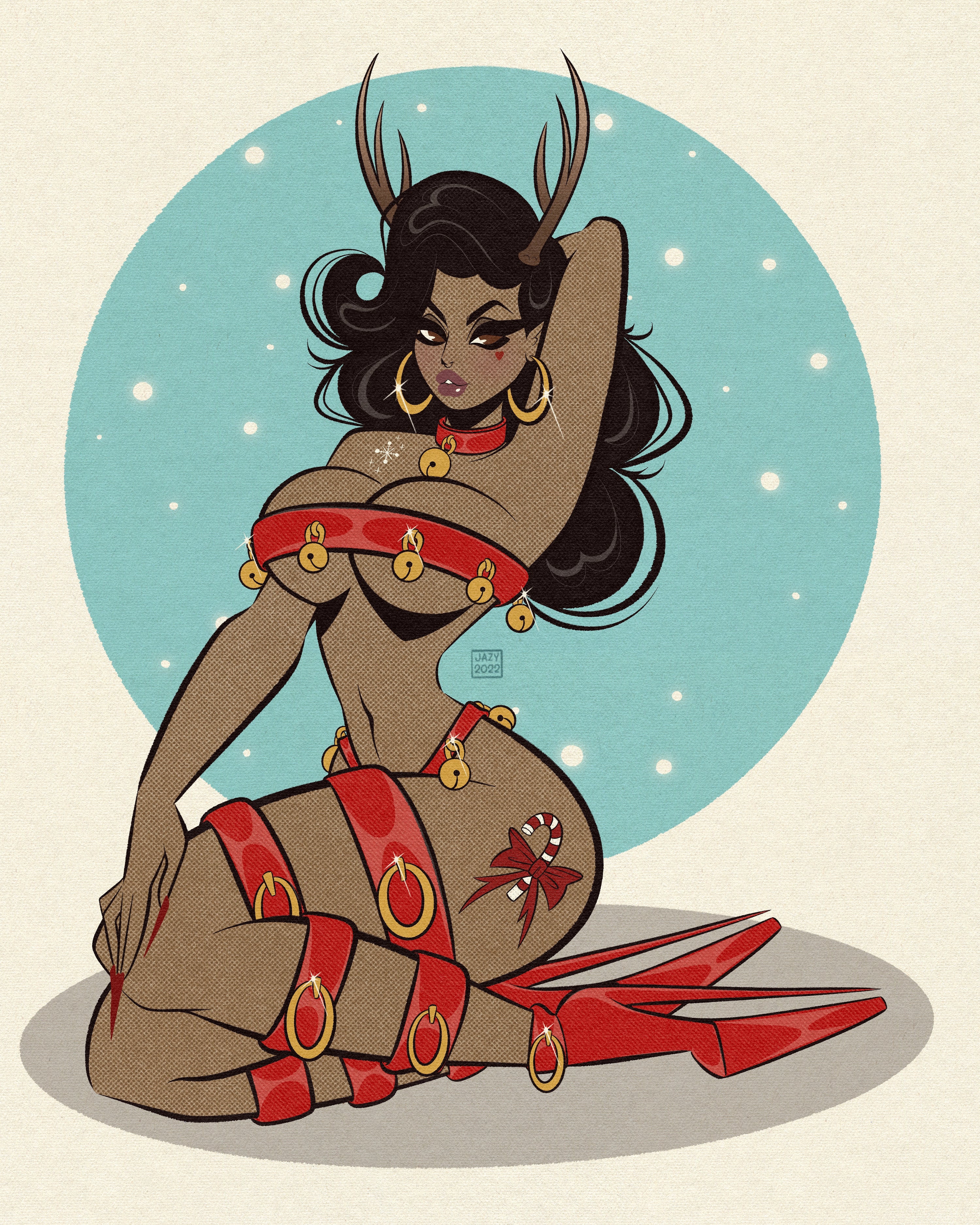 prancer print of black woman reindeer by bloodknotcollective