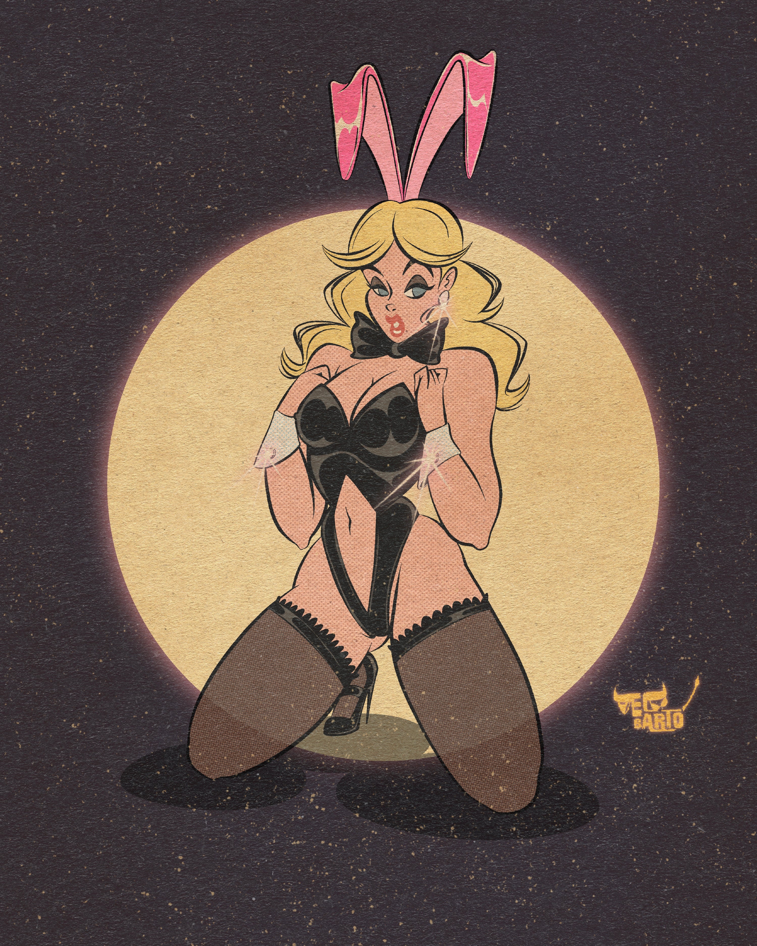 Thank you print of pinup with bunny ears.