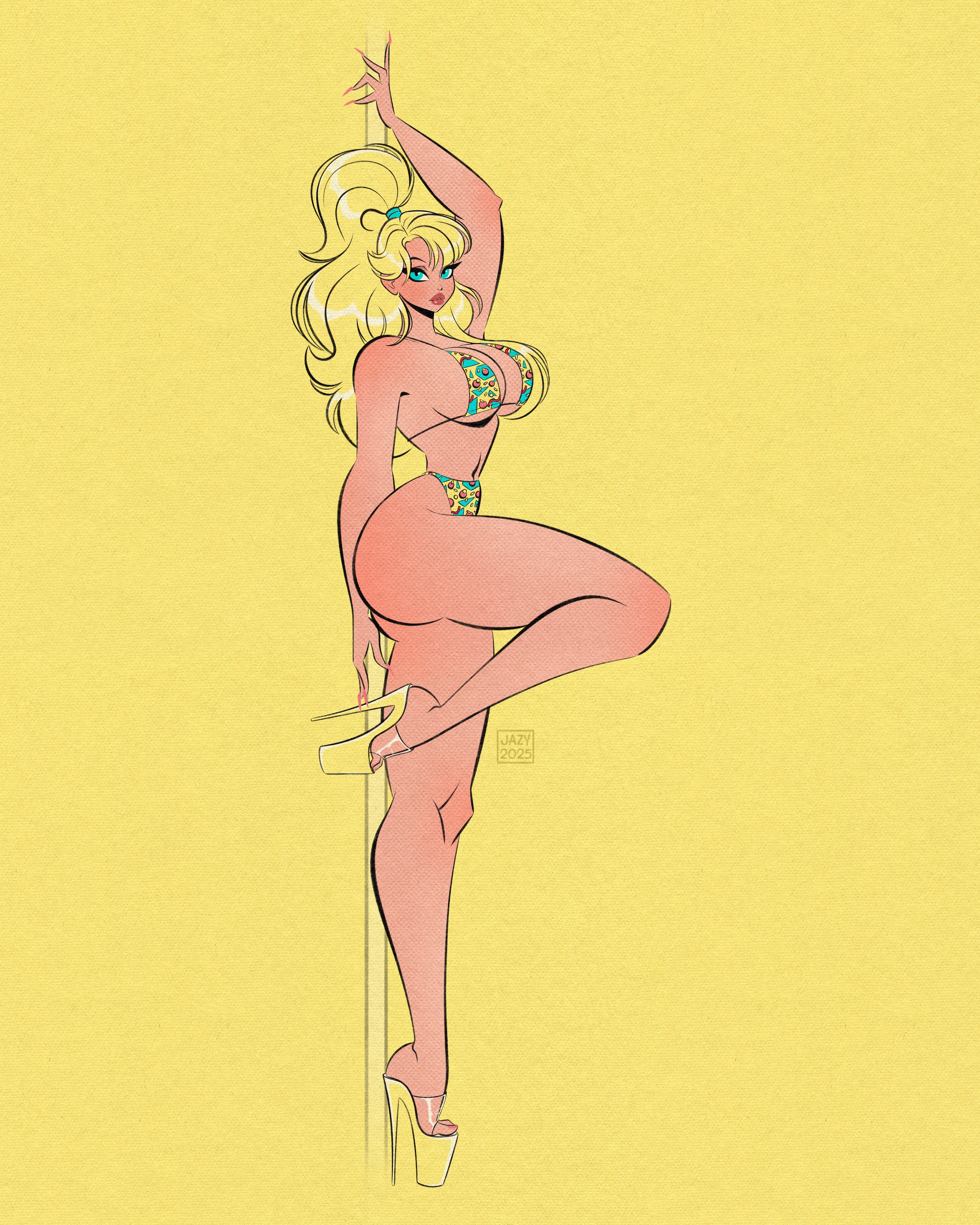 80s pole dancer pinup print by bloodknotcollective