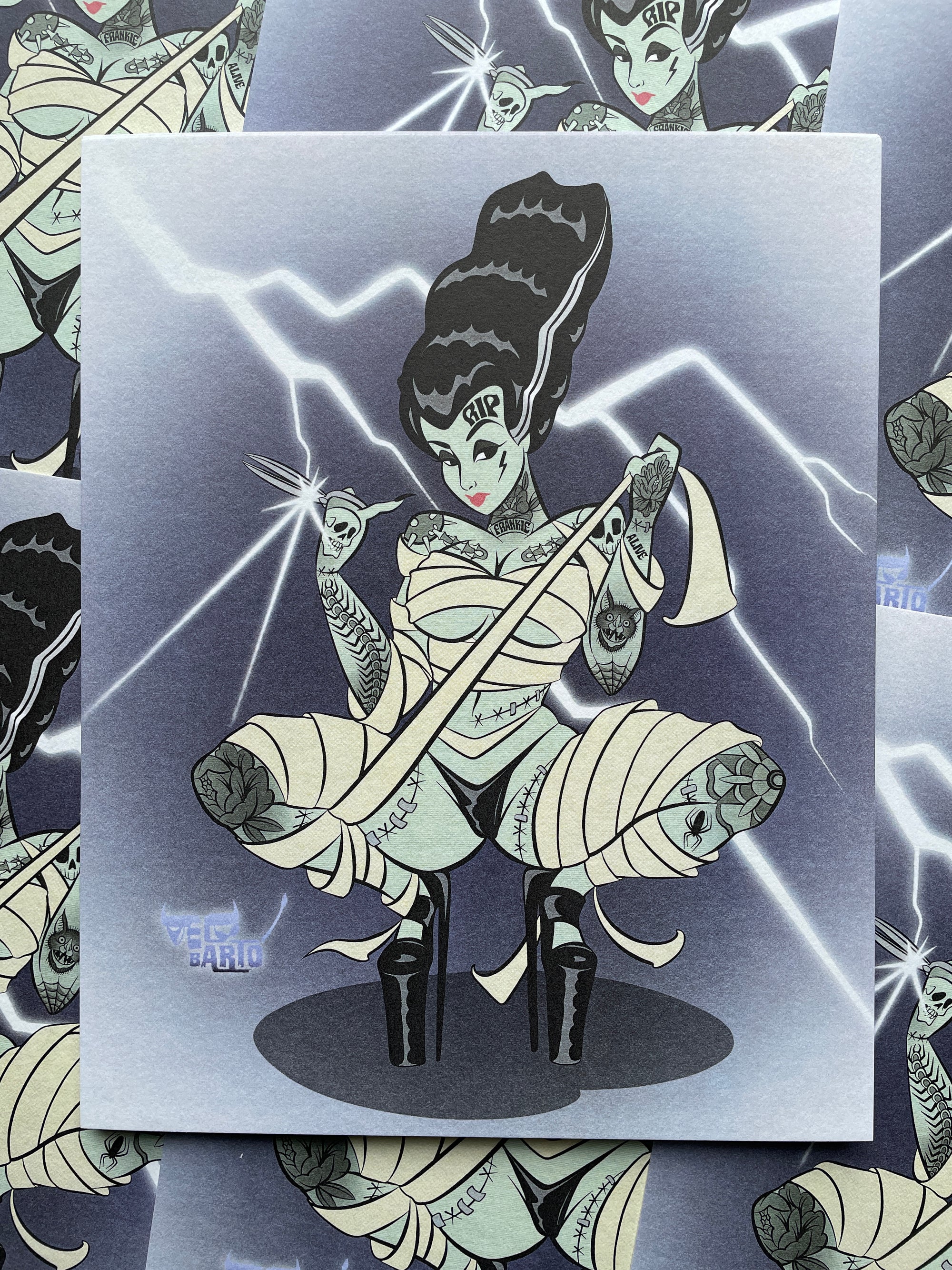 bride of frankenstein print with tattoos by bloodknotcollective
