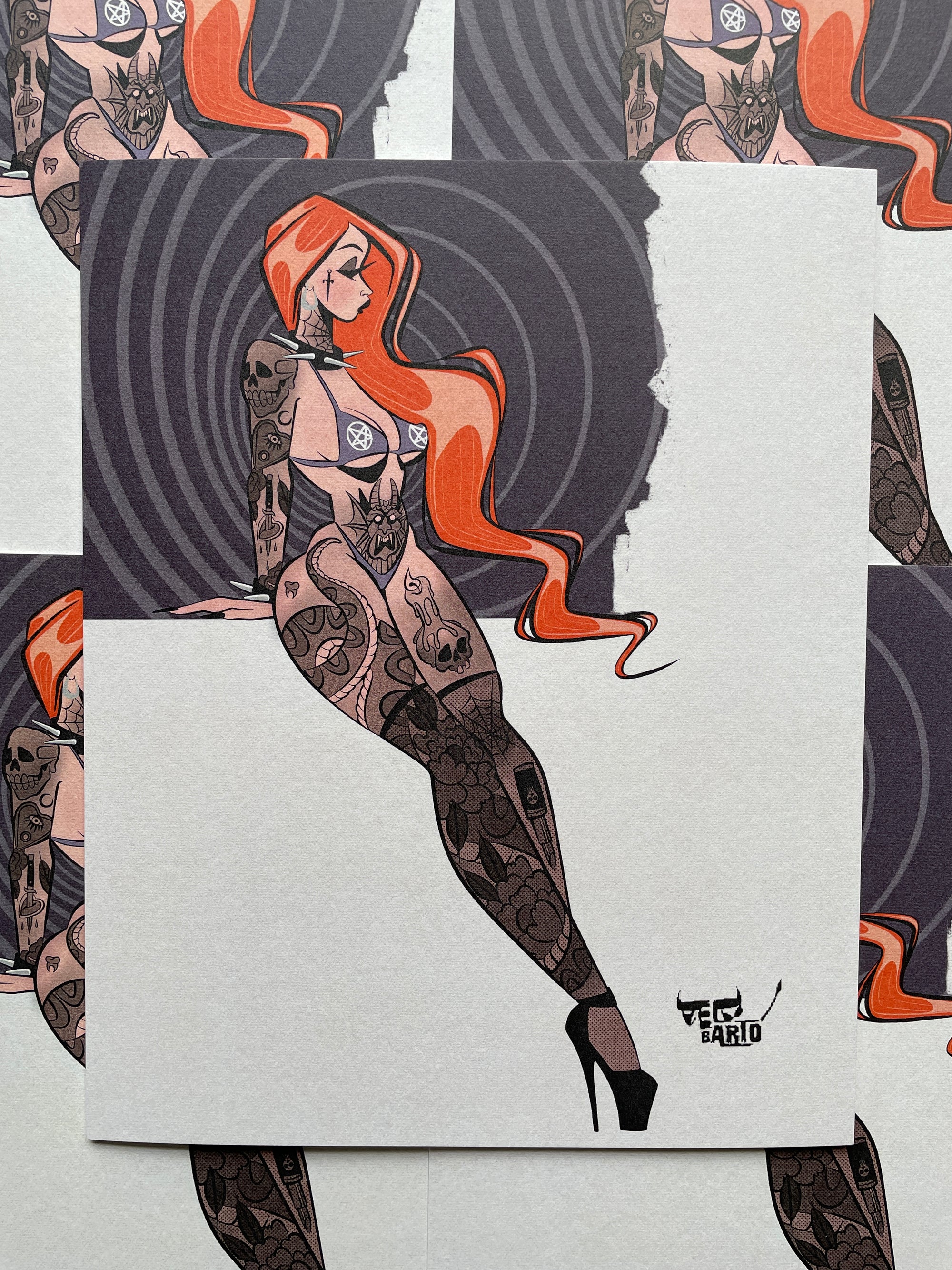 demons in my head print of tattooed satanic woman by bloodknotcollective