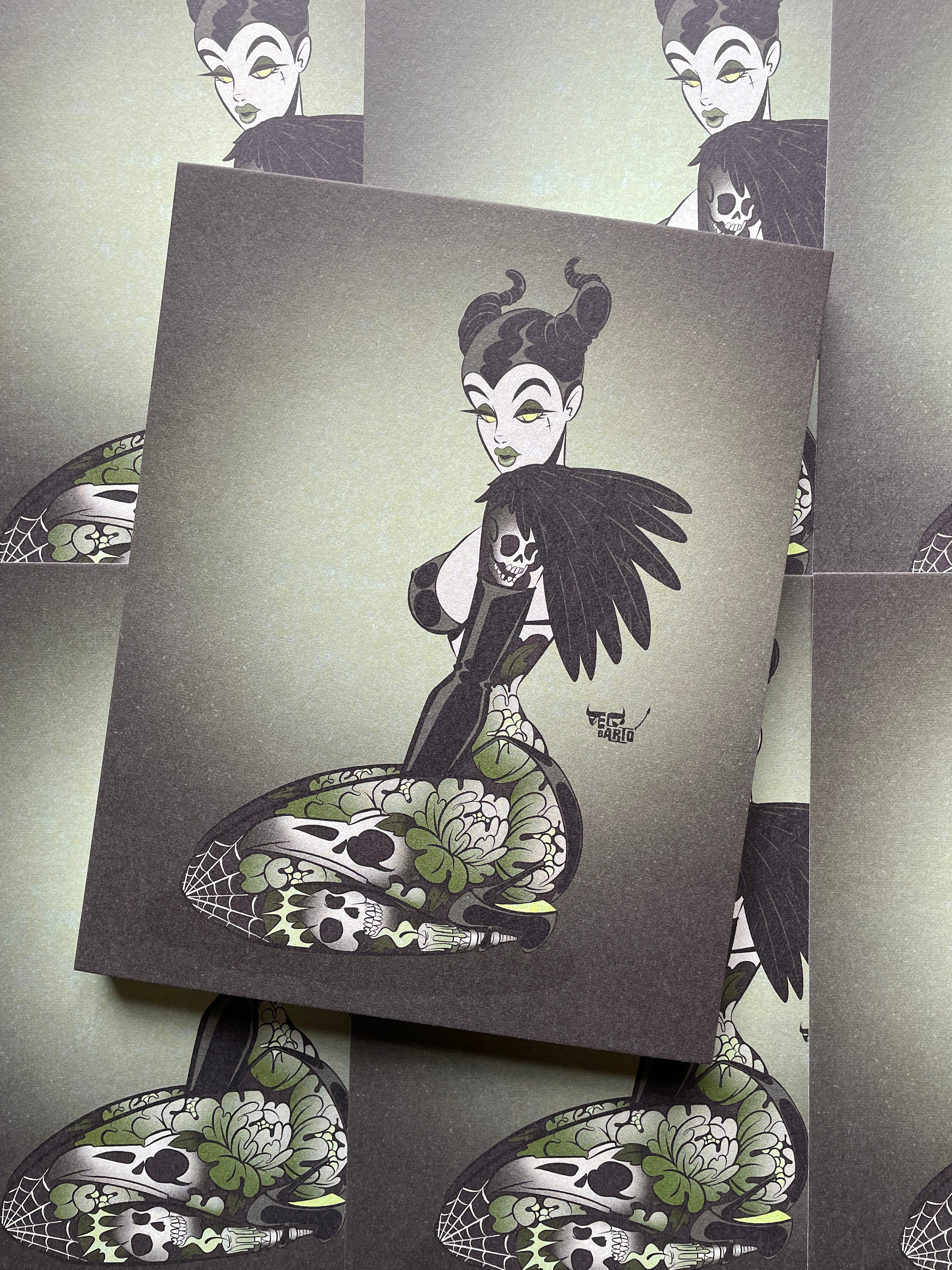 goth devil with tattoos cotton print by bloodknotcollective