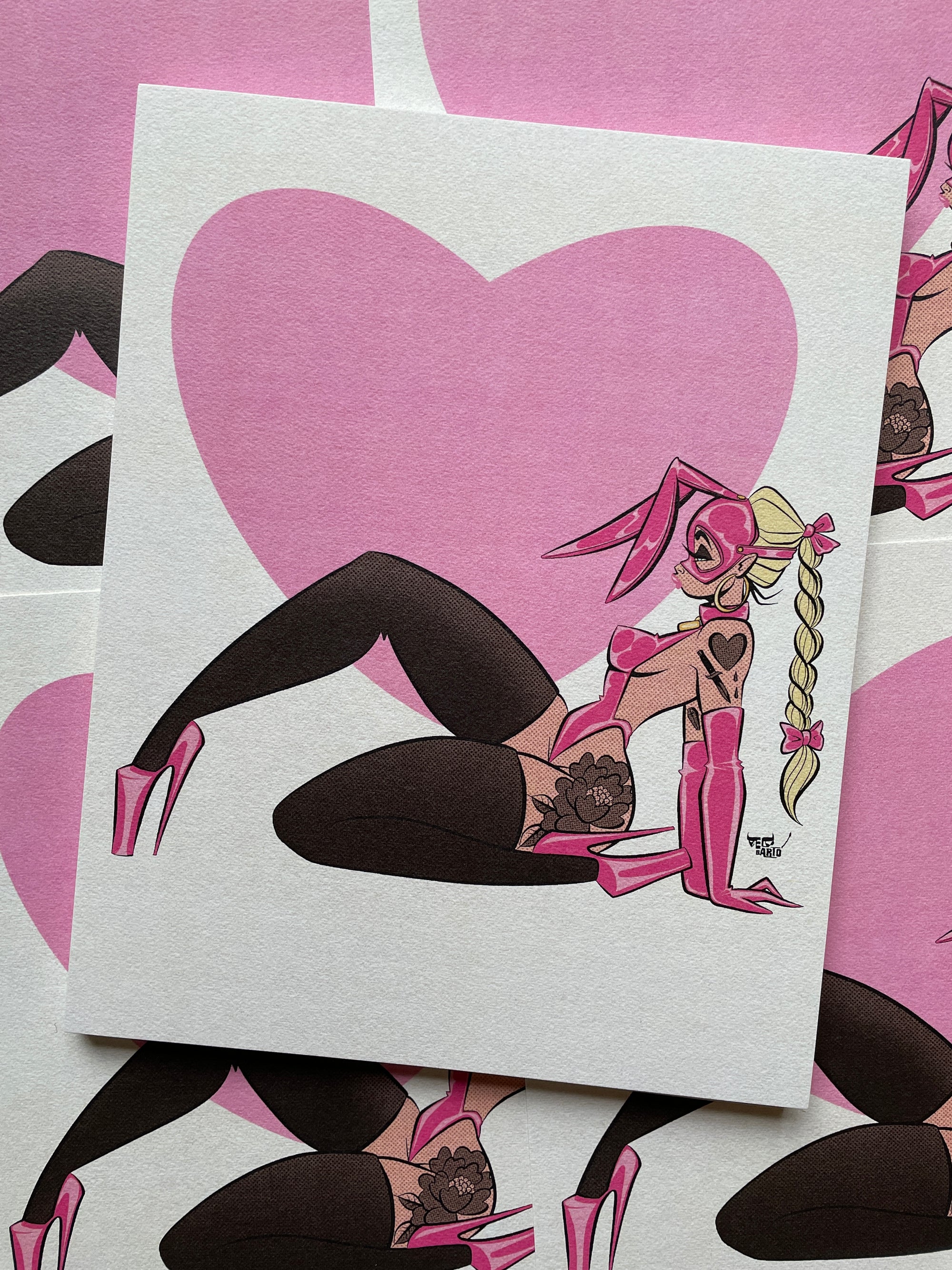 no bunny loves me print of female pinup bunny by bloodknotcollective
