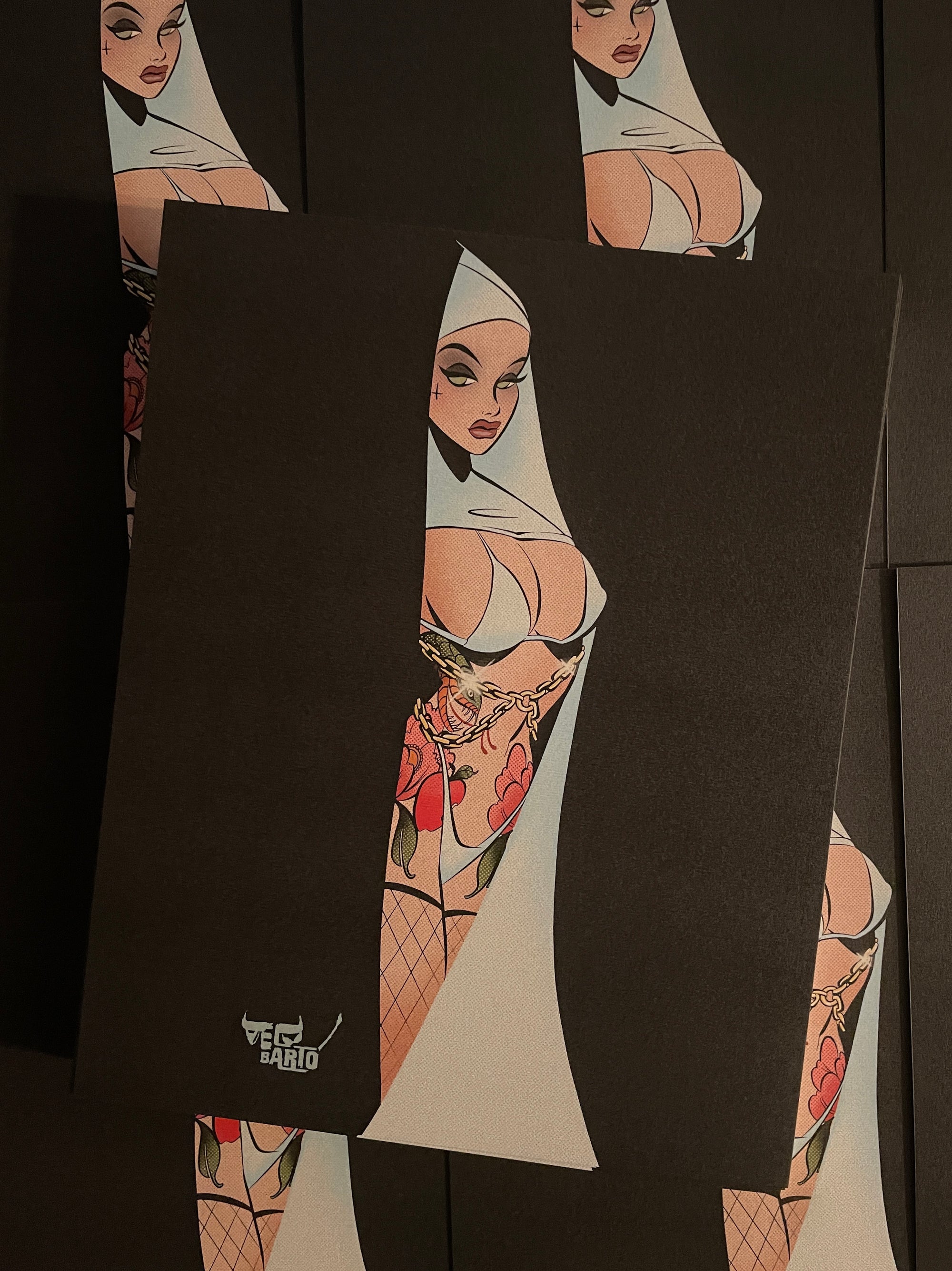 sinner print of tattooed nun by bloodknotcollective