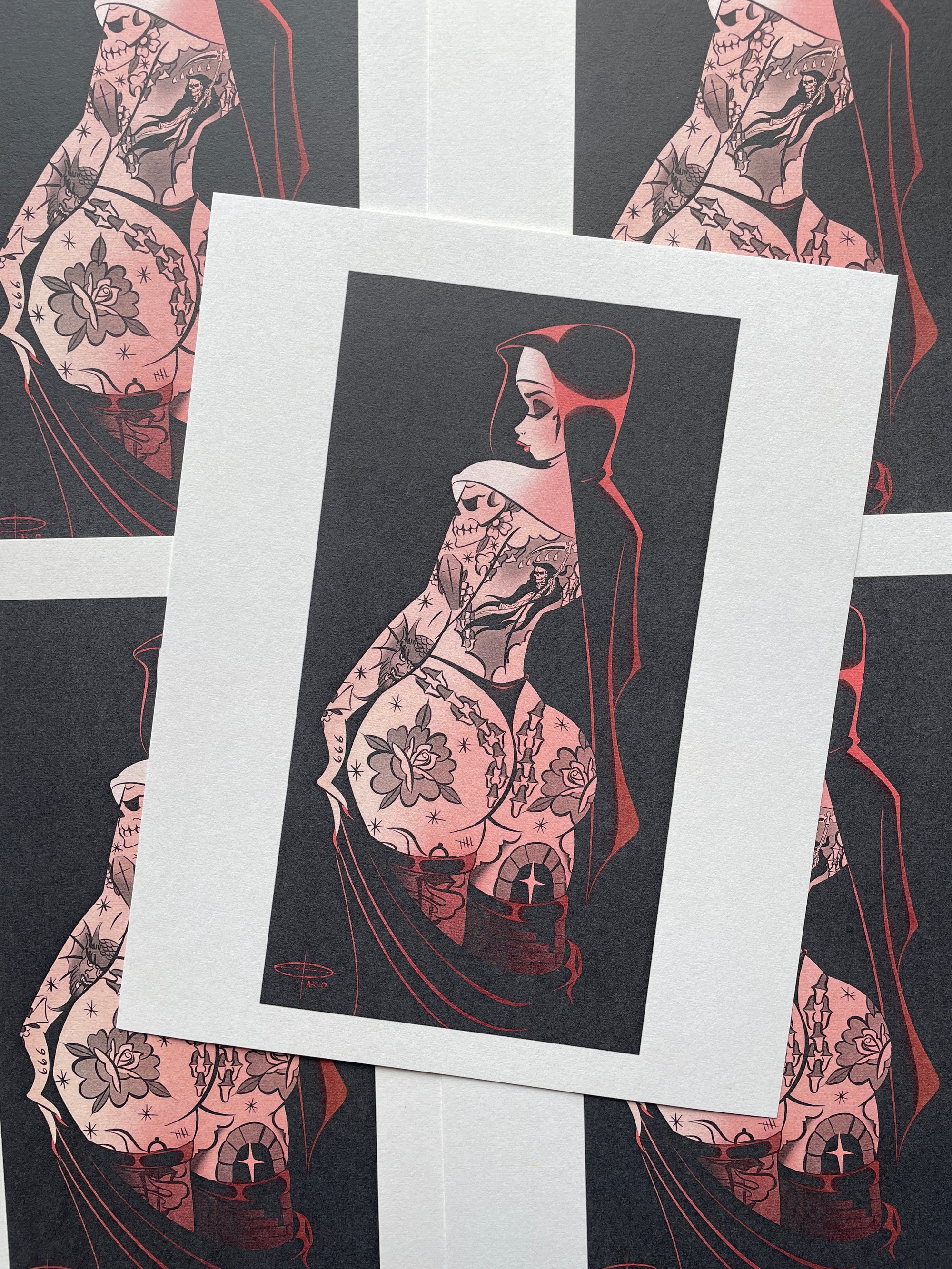 worship print of tattooed nun by bloodknotcollective