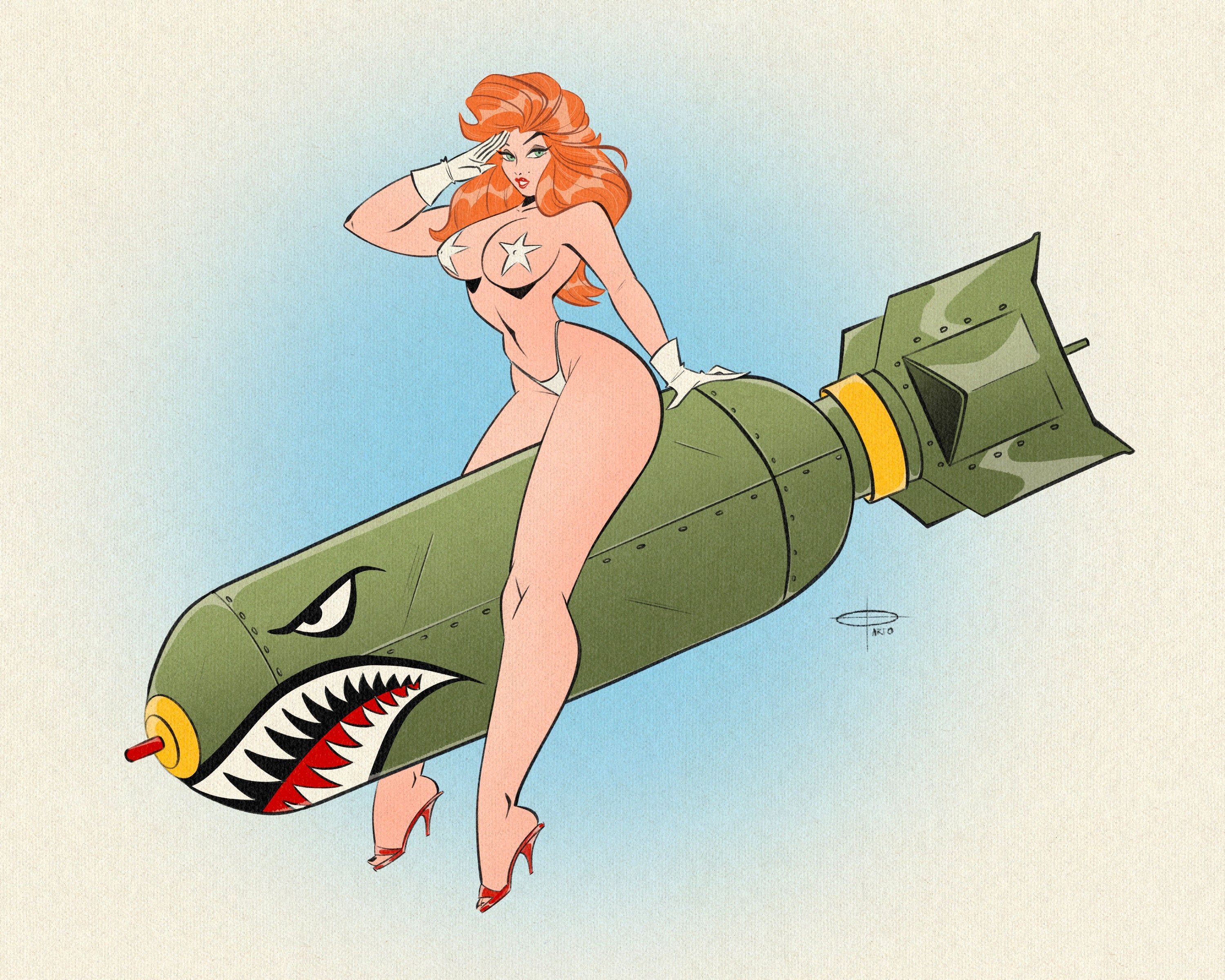 airplane bomber pinup print by bloodknotcollective