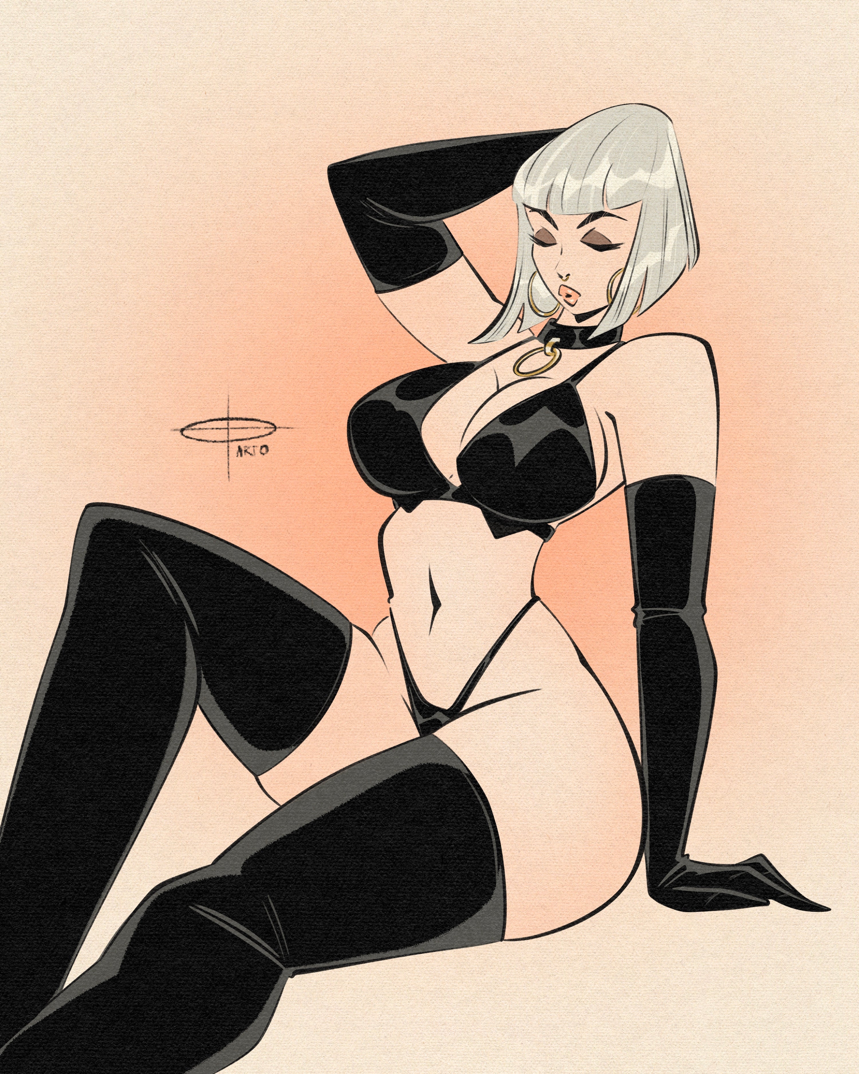 curvy gothic pinup in latex print by bloodknotcollective