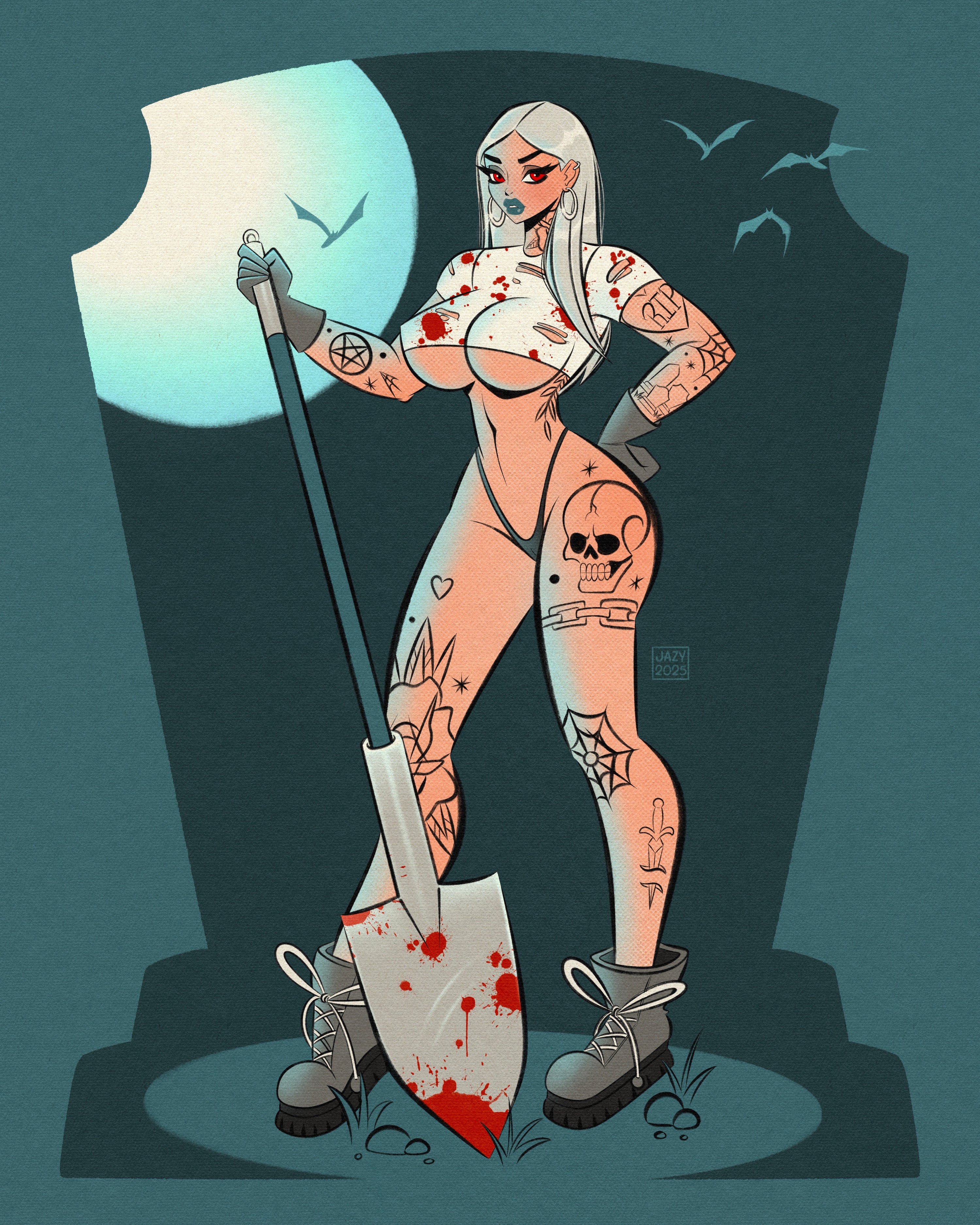 grave keeper pinup print by bloodknotcollective