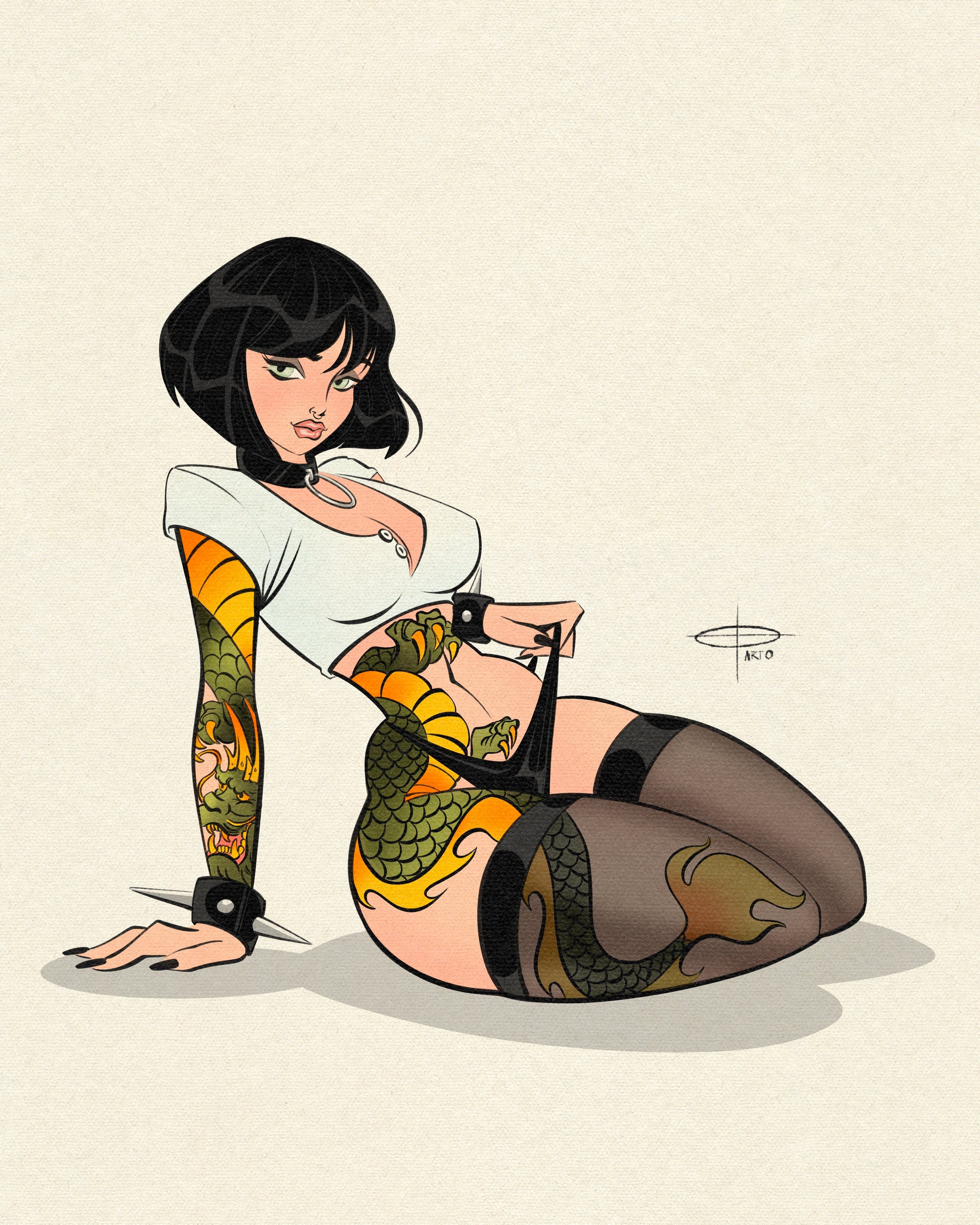 RYU print of woman with japanese tattoos by Bloodknotcollective