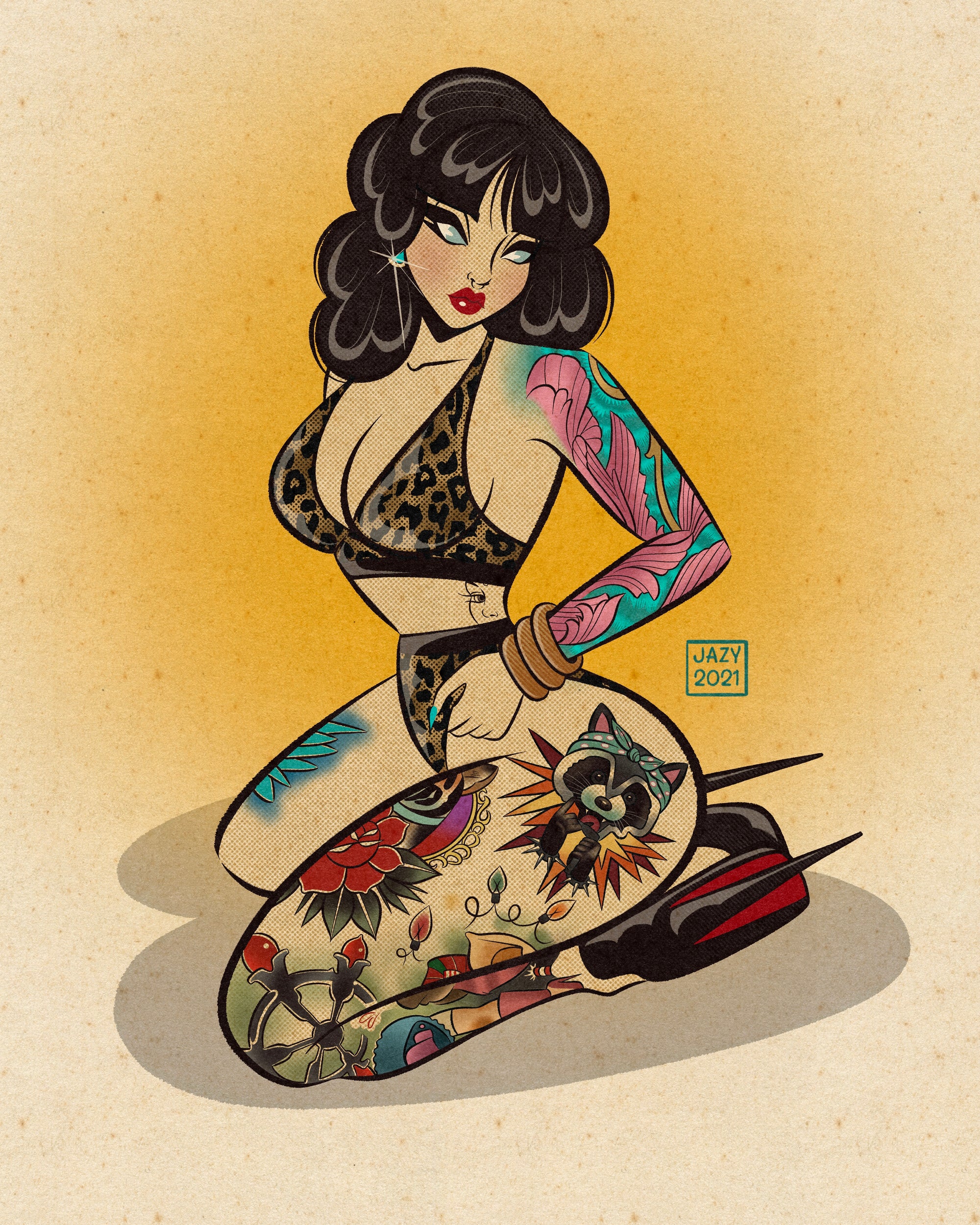 alice meow print of asian with tattoos