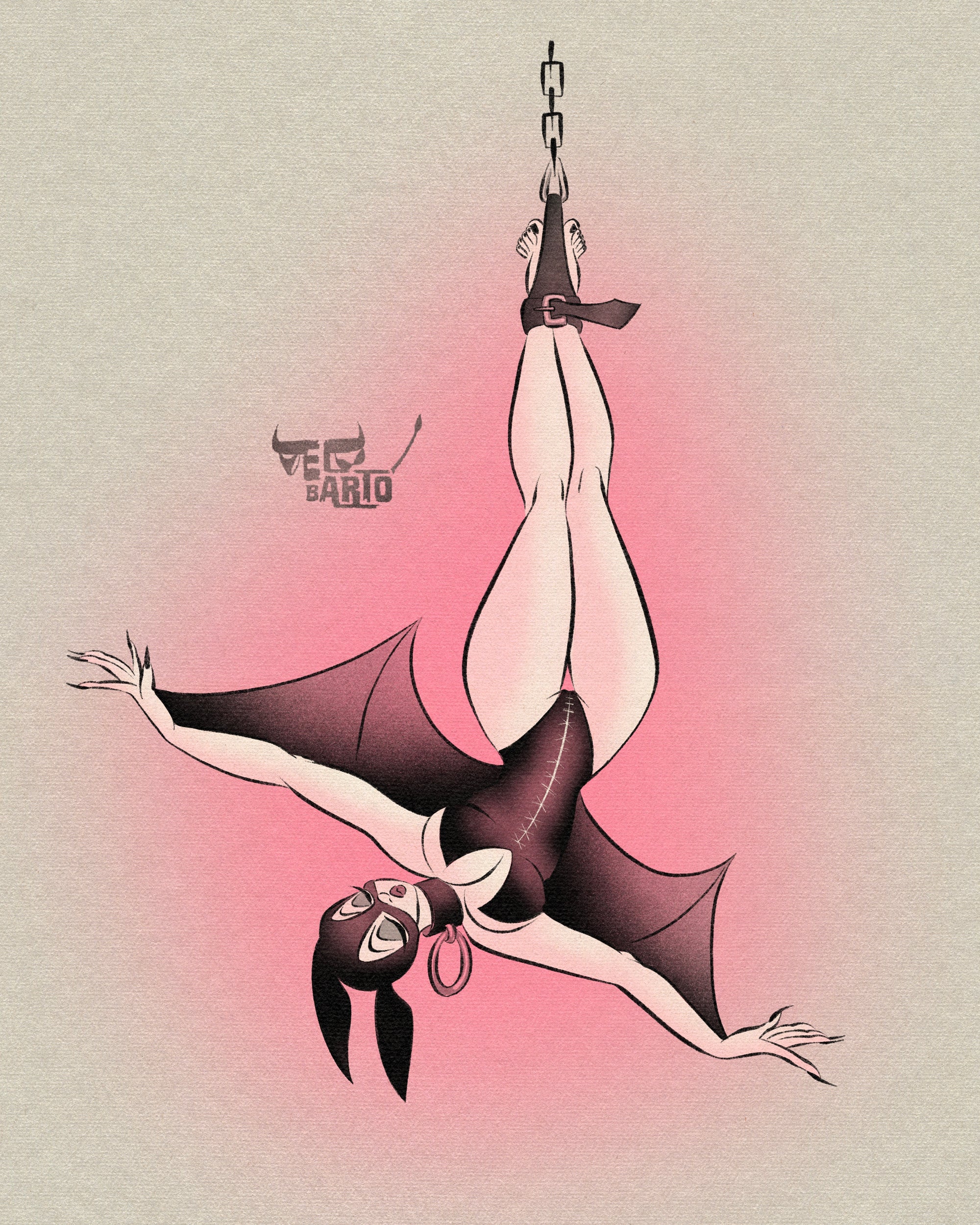 baddy bat print with pinup bat cosplay suspended upside down
