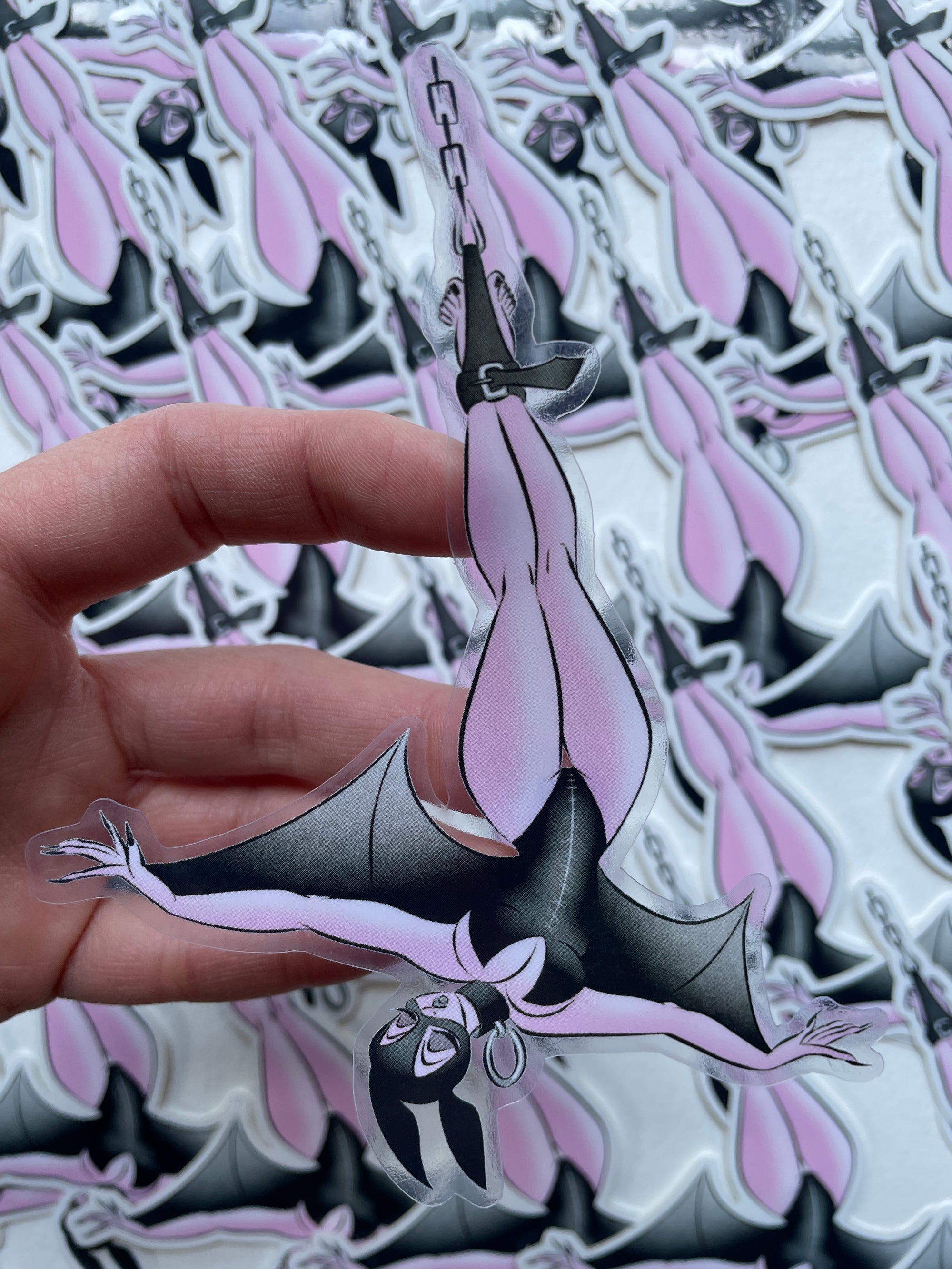 female in latex bat suit clear vinyl sticker by bloodknotcollective