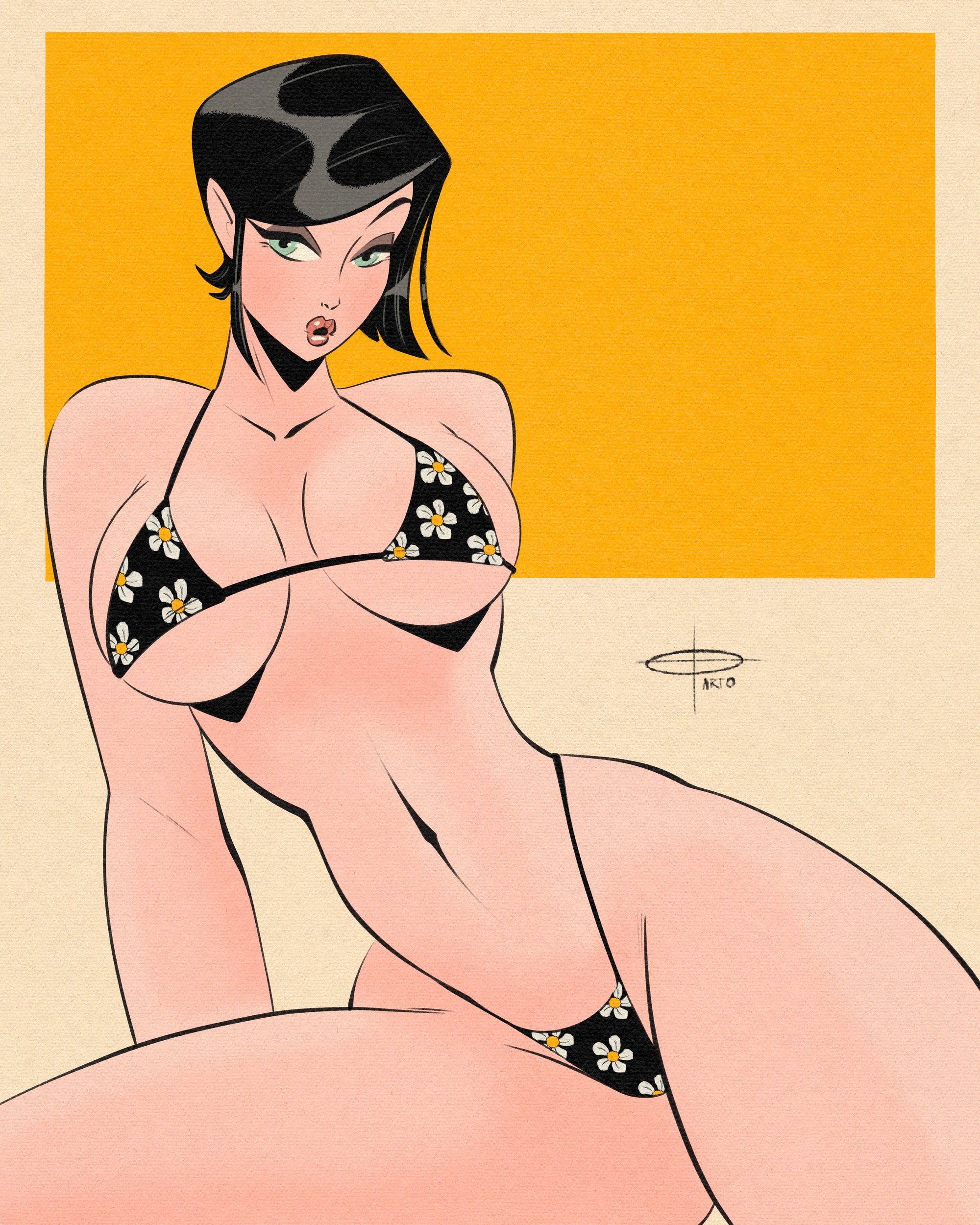 curvy woman in bikini print
