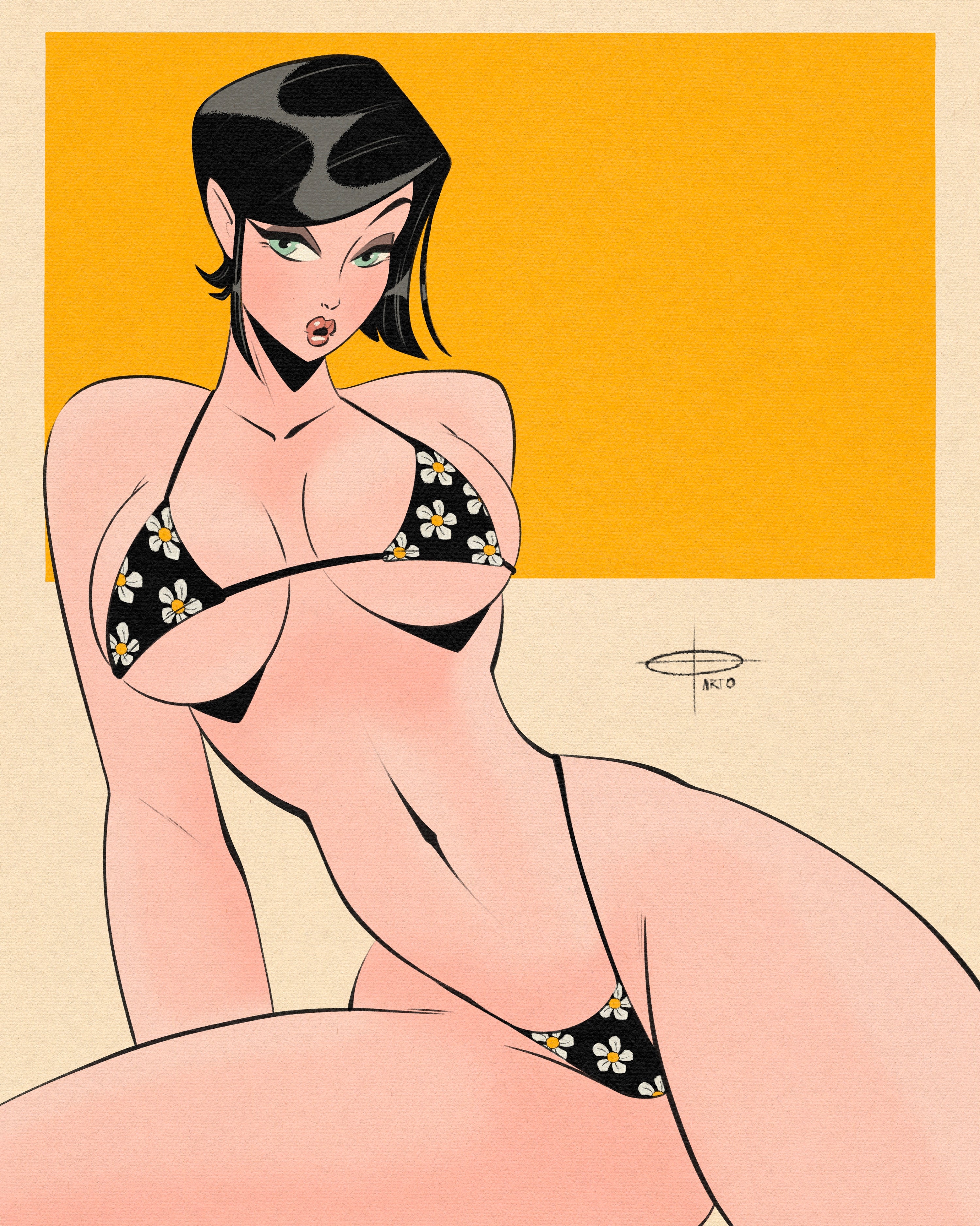 curvy woman in bikini print