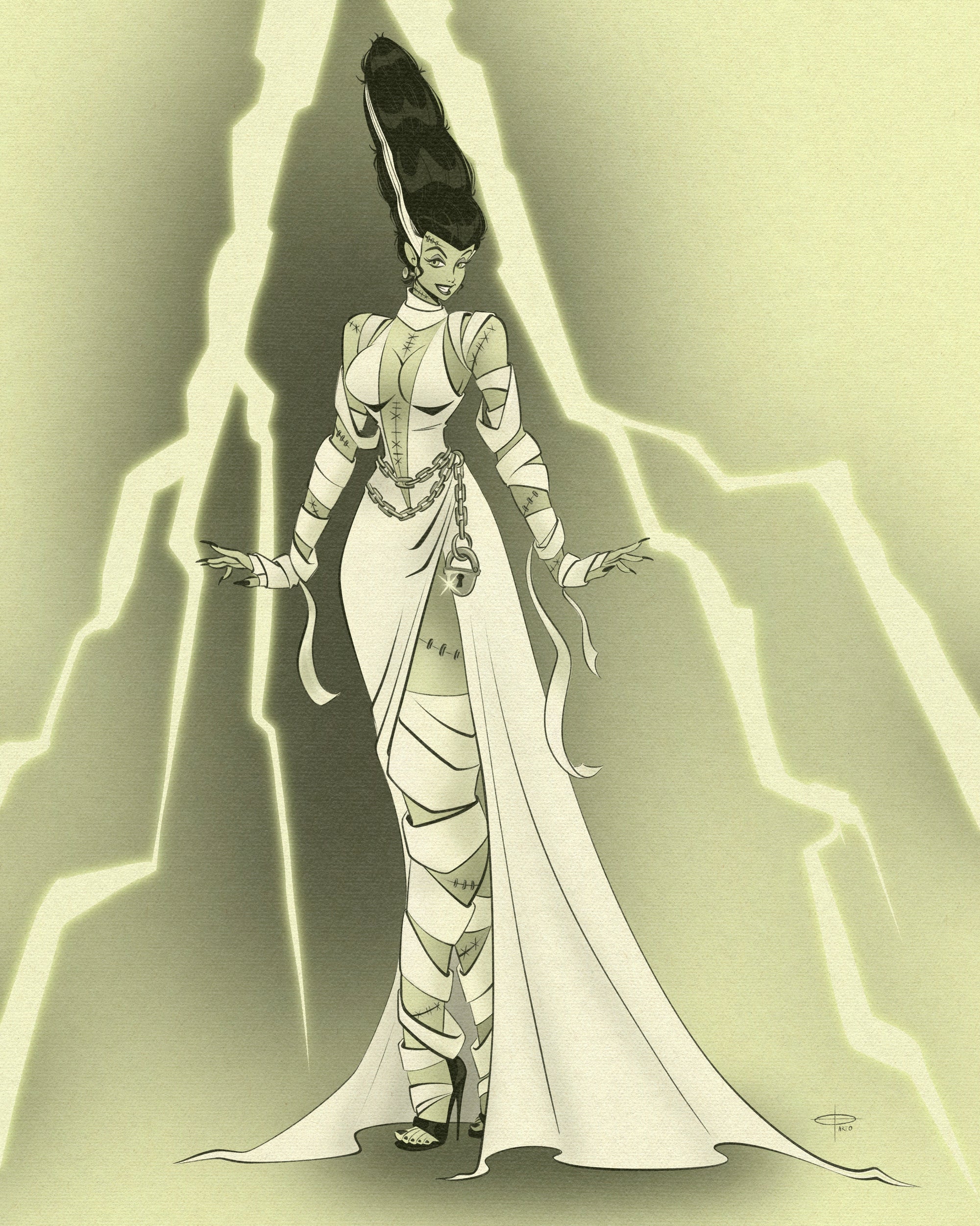 Bride the lightning print of bride of frankenstein and lightning by Bloodknotcollective