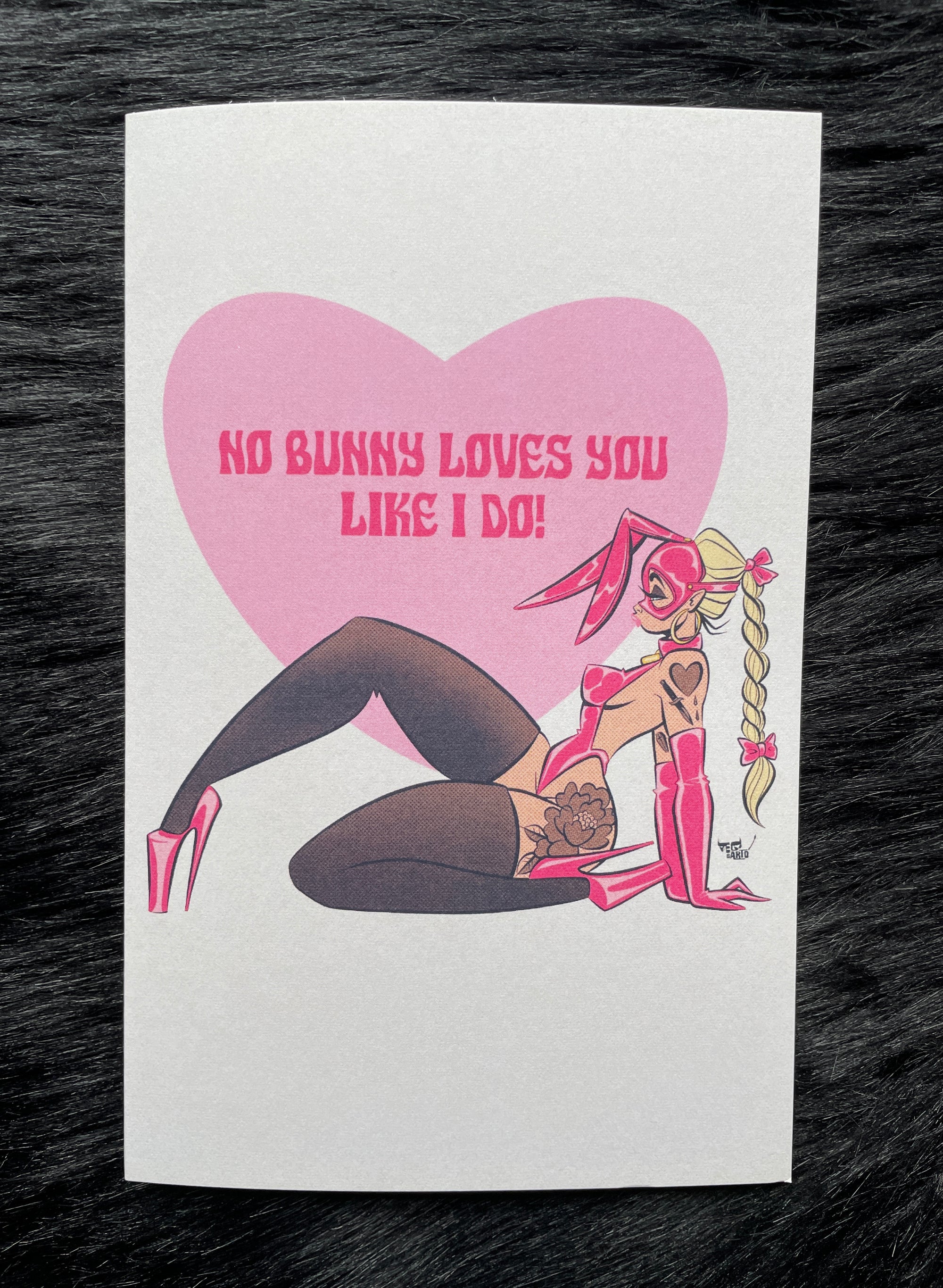 bunny card of tattooed female bunny for valentines day by bloodknotcollective
