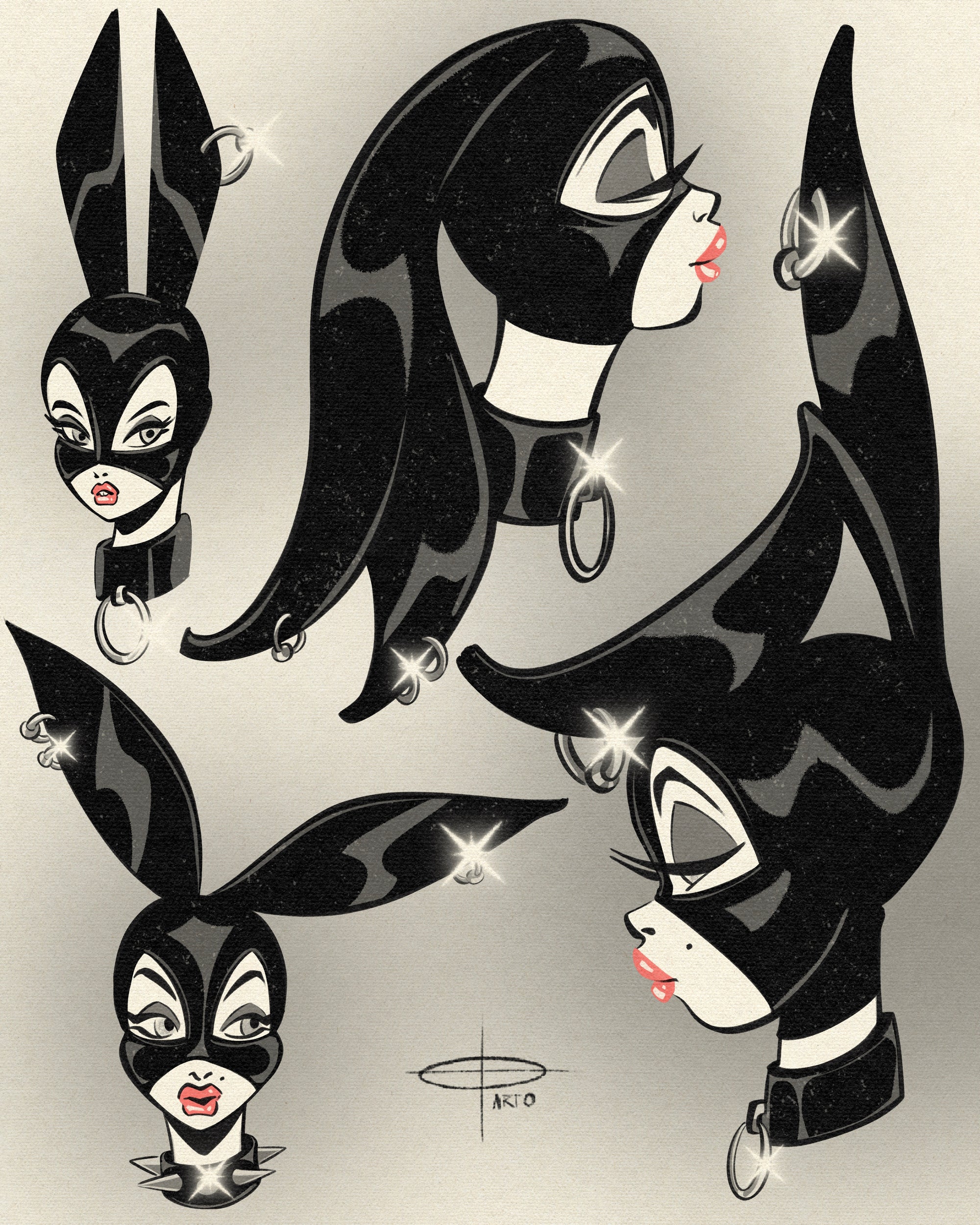 bunny head portrait print of 4 different female portraits by bloodknotcollective