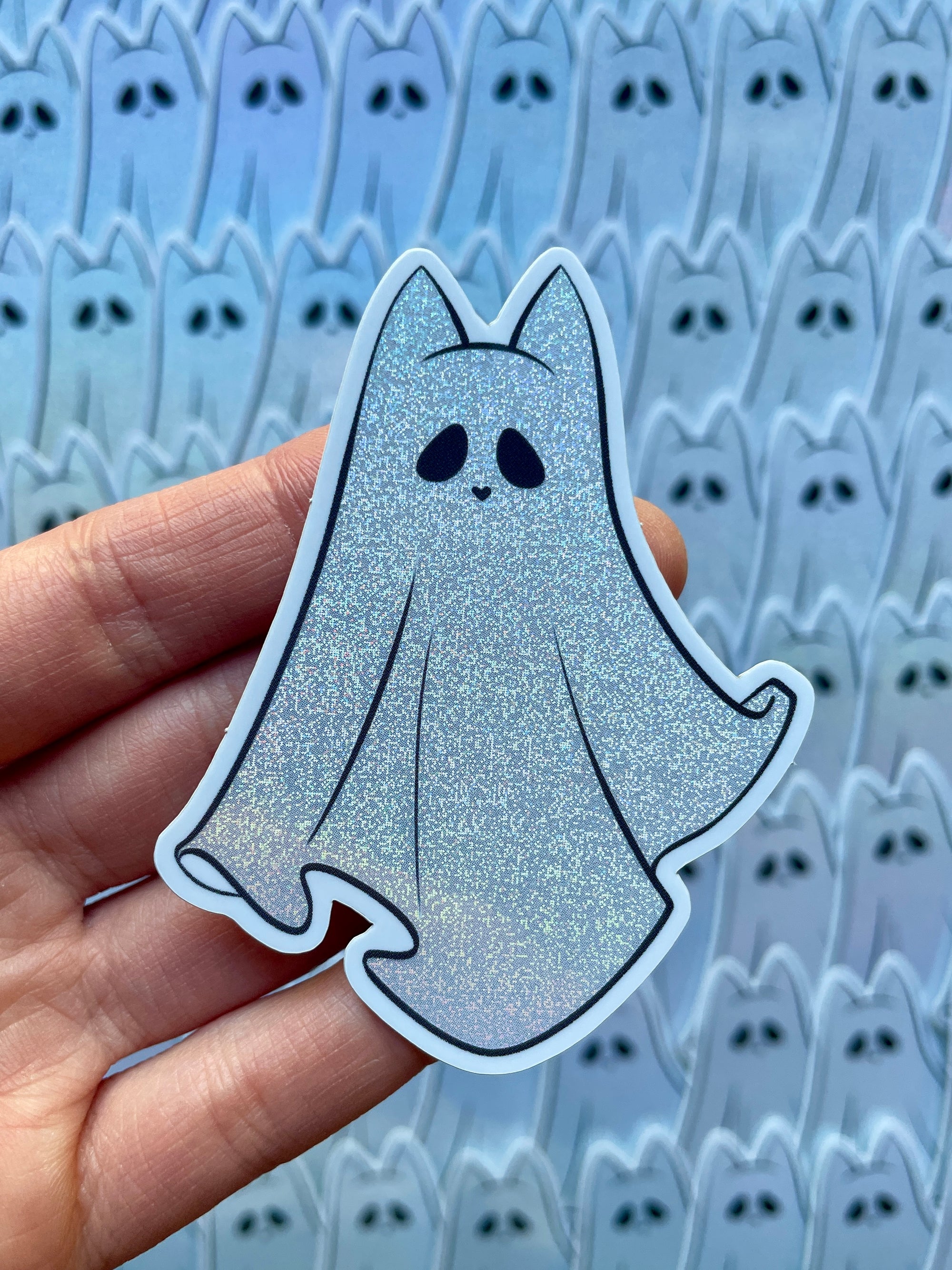 cat ghost pixie dust glitter vinyl sticker by bloodknotcollective
