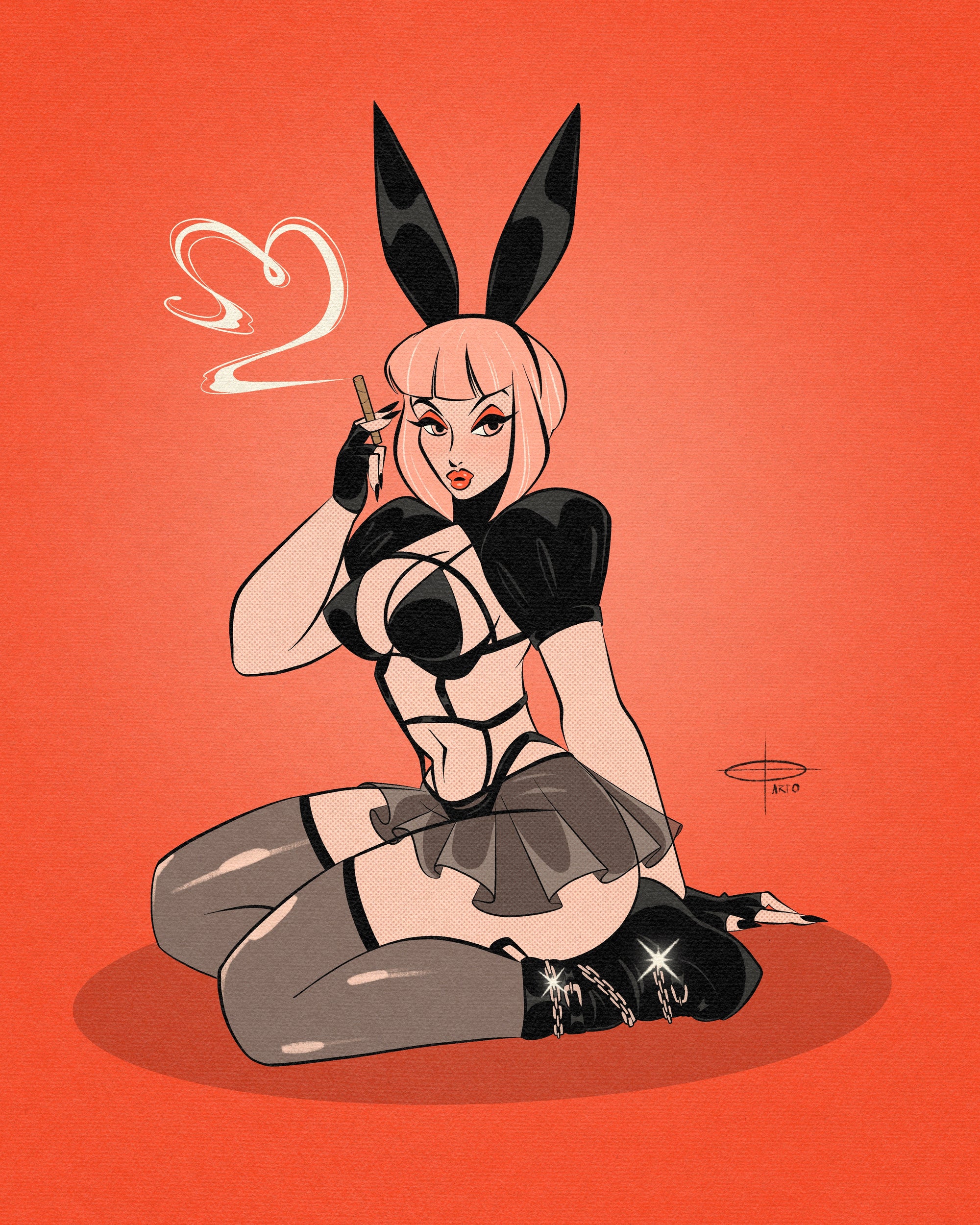 Cyber love bunny print of gothic girl with bunny ears by Bloodknotcollective