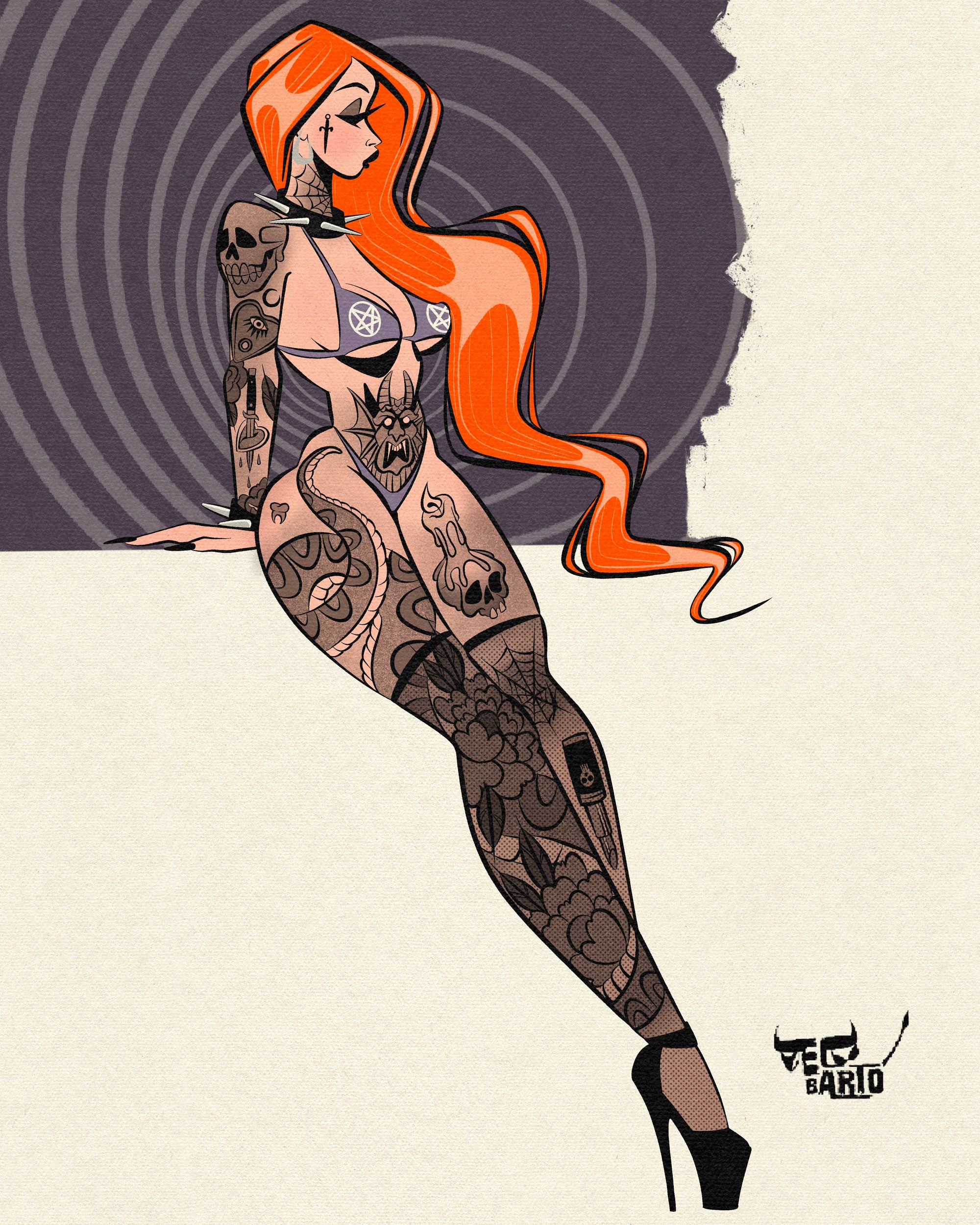 Demons in my head print of tattooed gothic woman by Bloodknotcollective