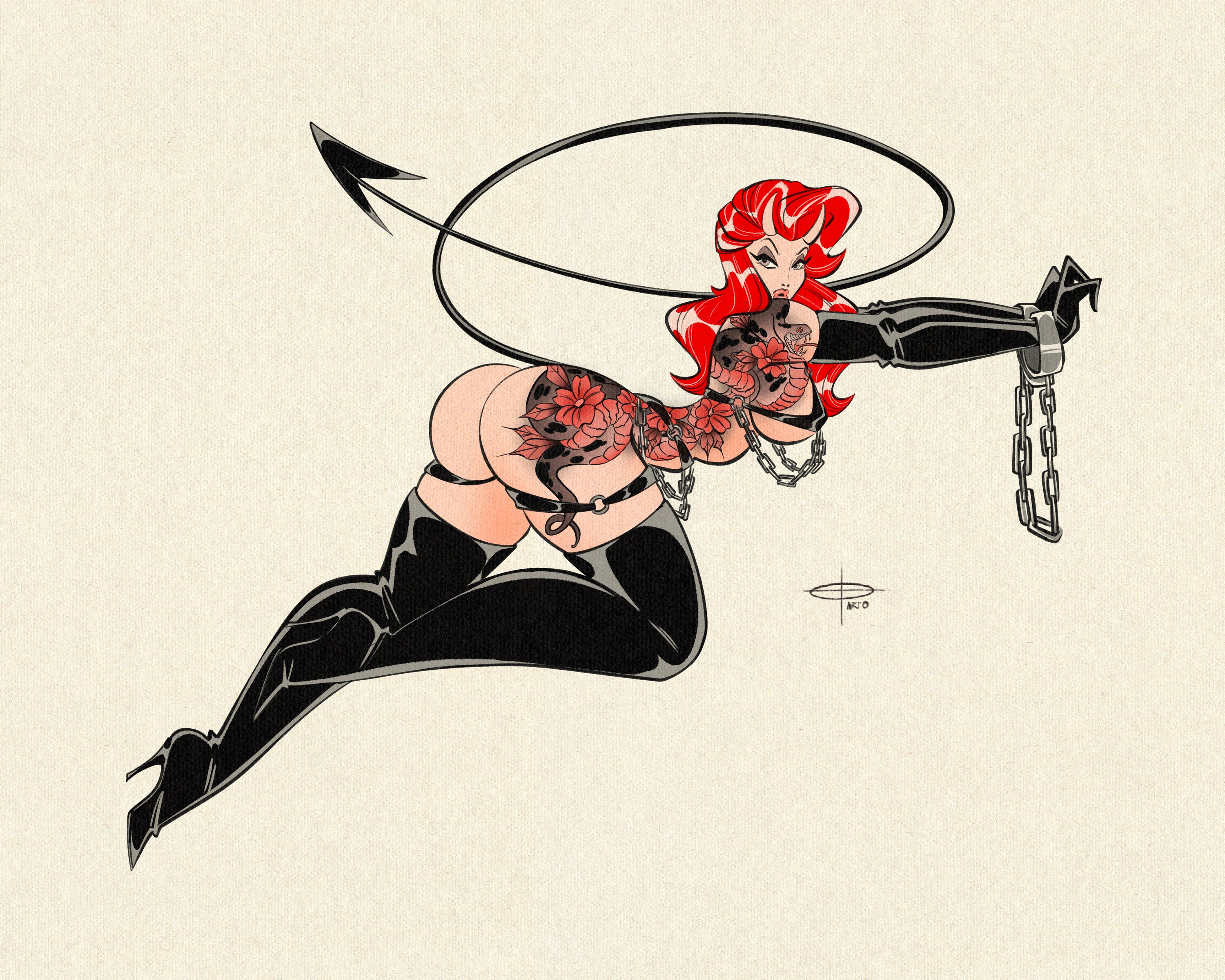 tattooed devil with handcuffs and chains print by bloodknotcollective