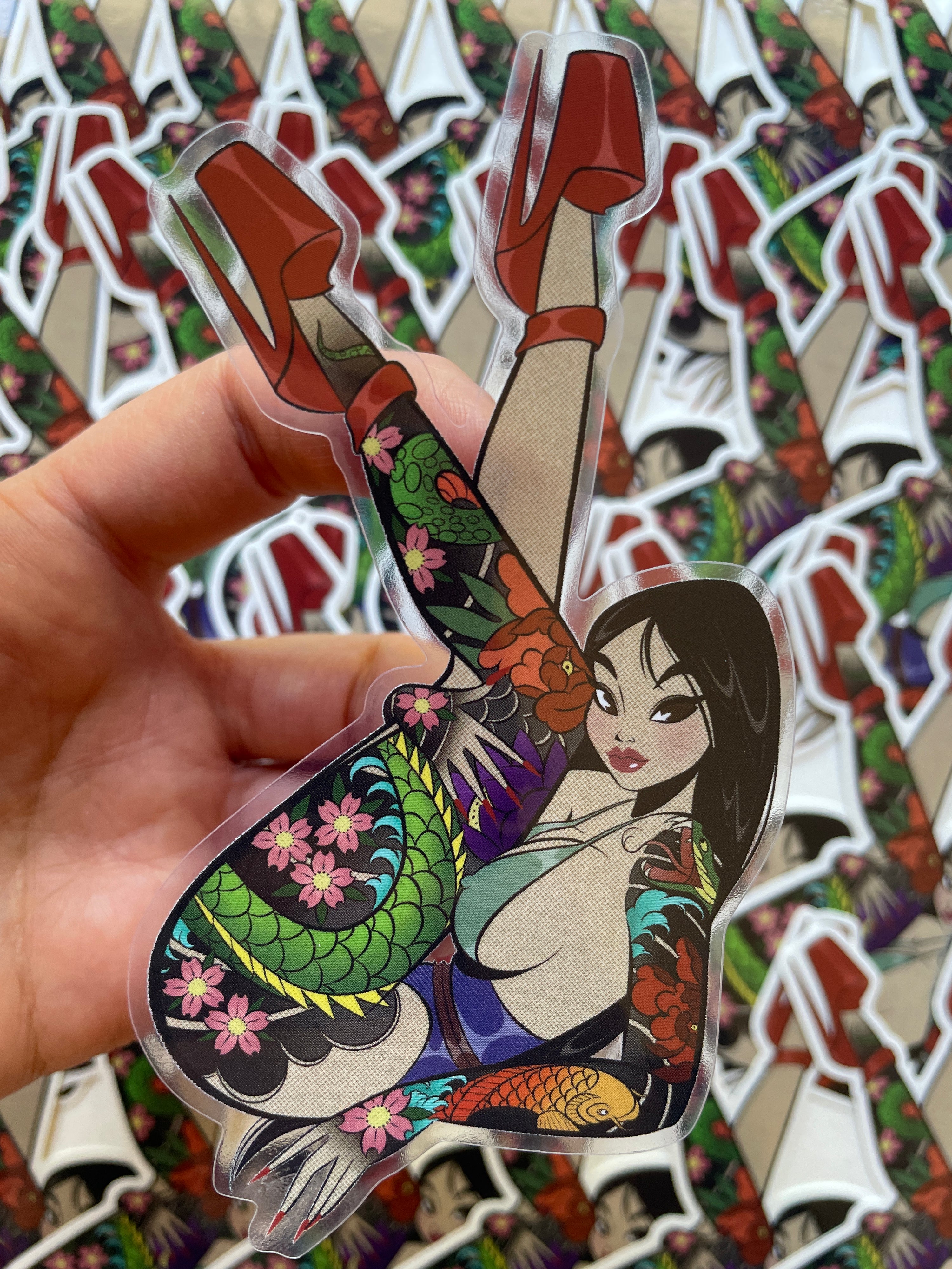 tattooed asian clear vinyl sticker by bloodknotcollective