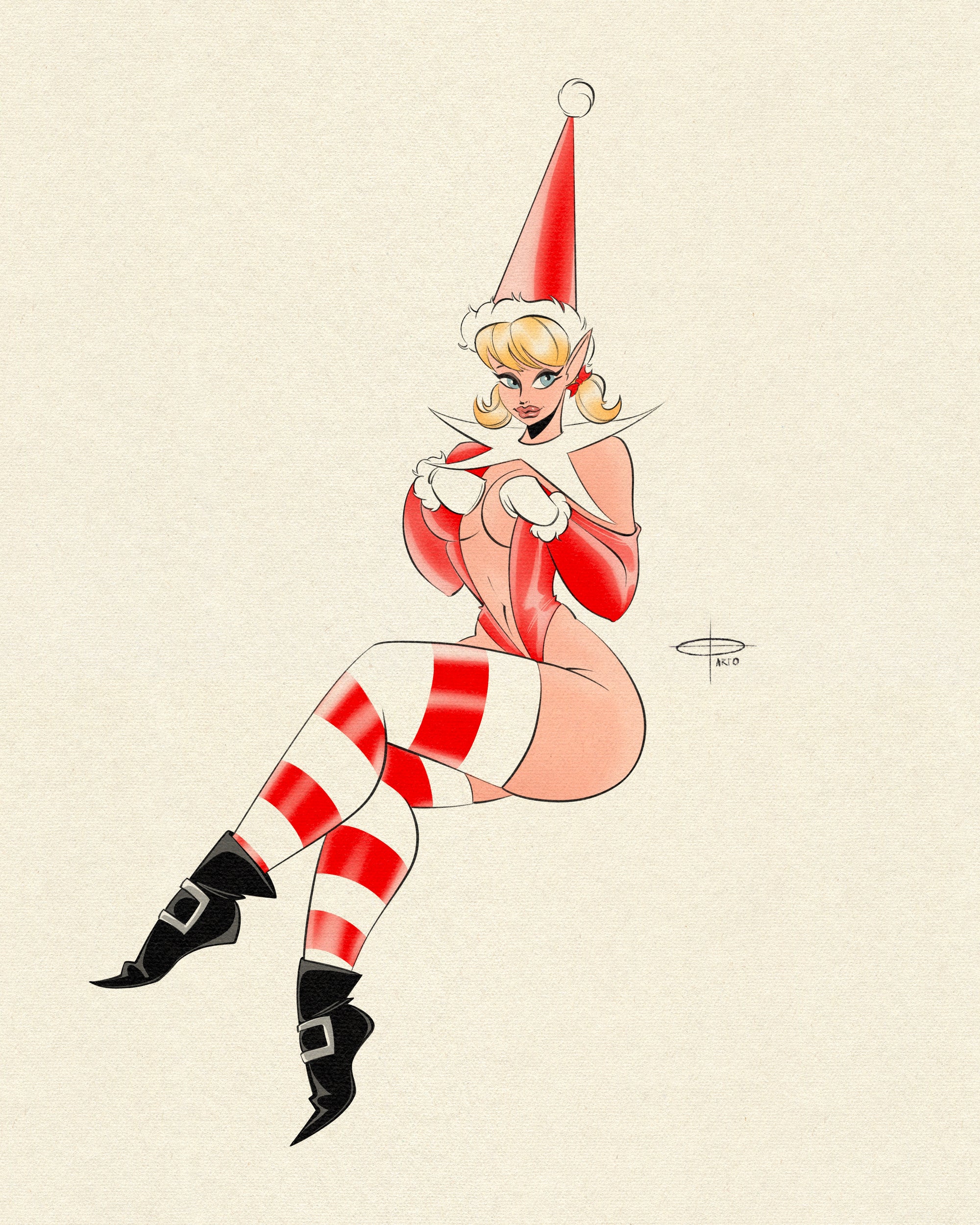 elf on shelf pinup print by bloodknotcollective