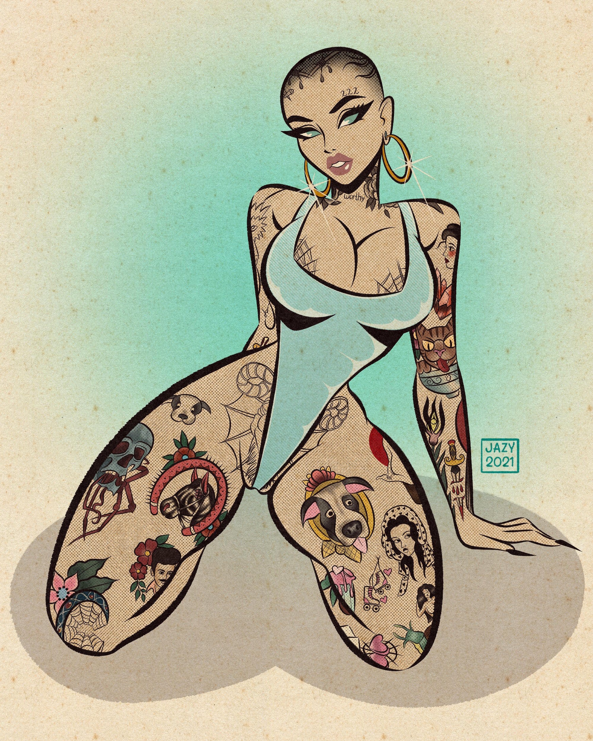 emboedoe pinup print with tattoos