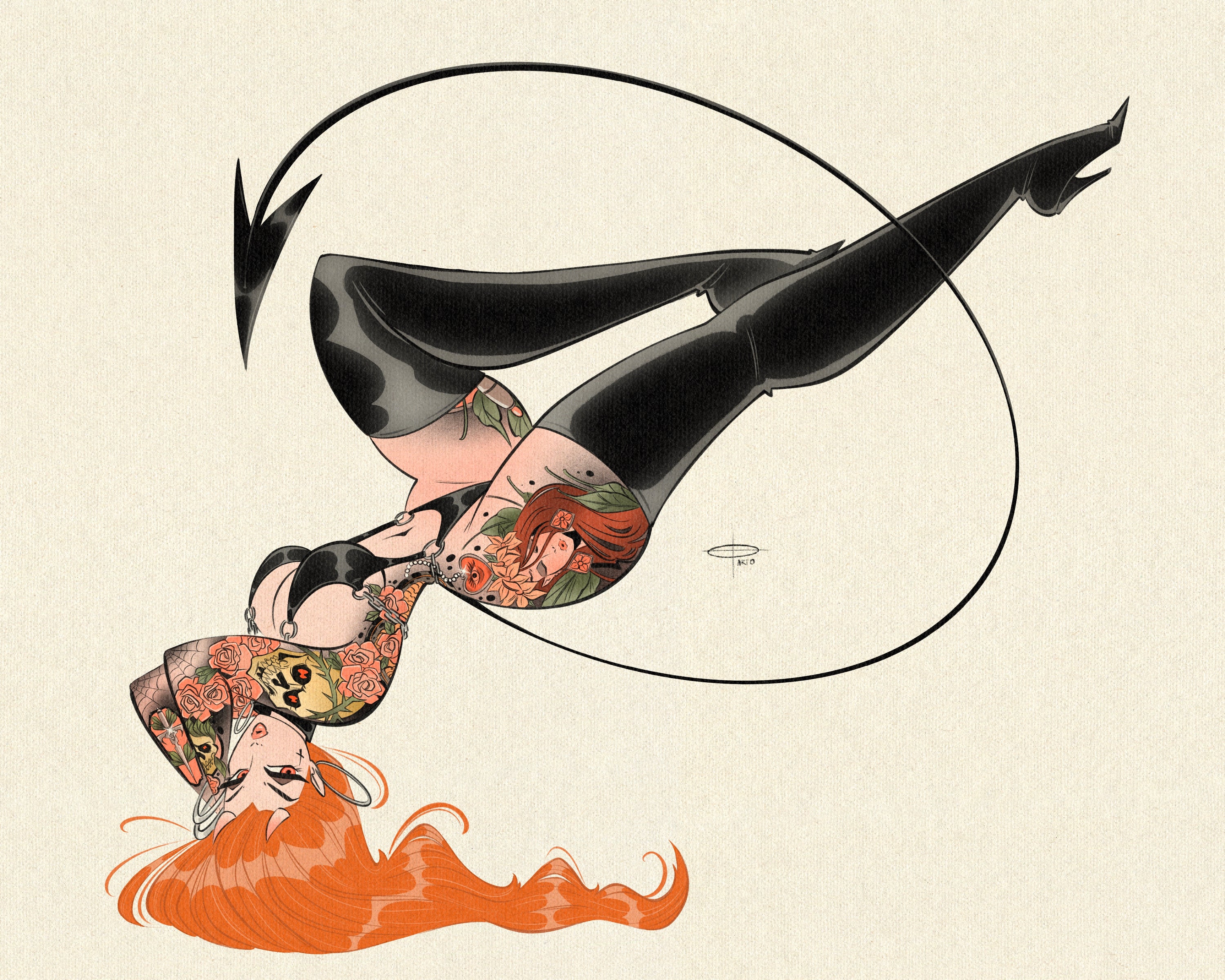 tattooed devil with red hair print by bloodknotcollective