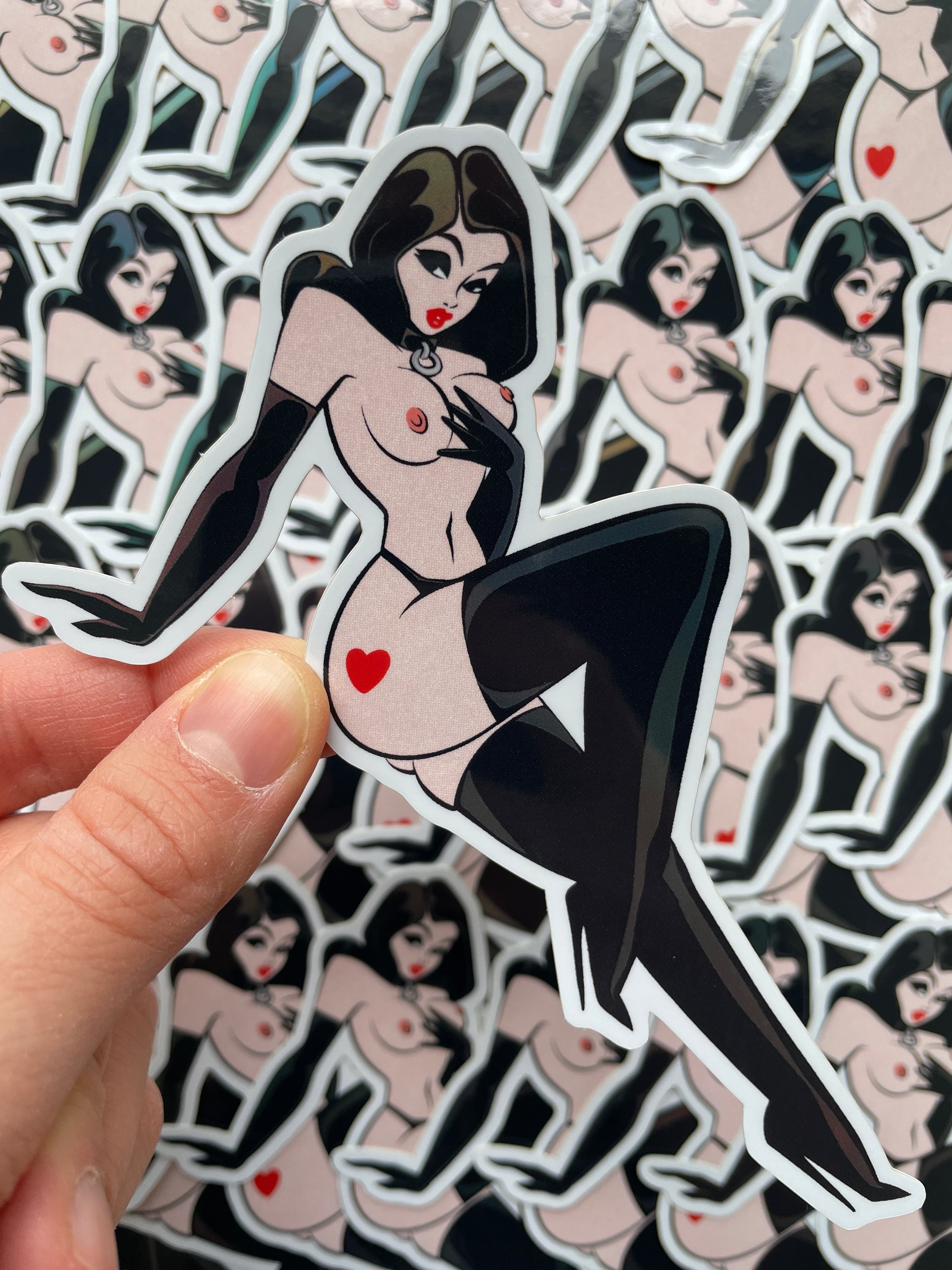 nude fetish holographic sticker with heart tattoo by bloodknotcollective