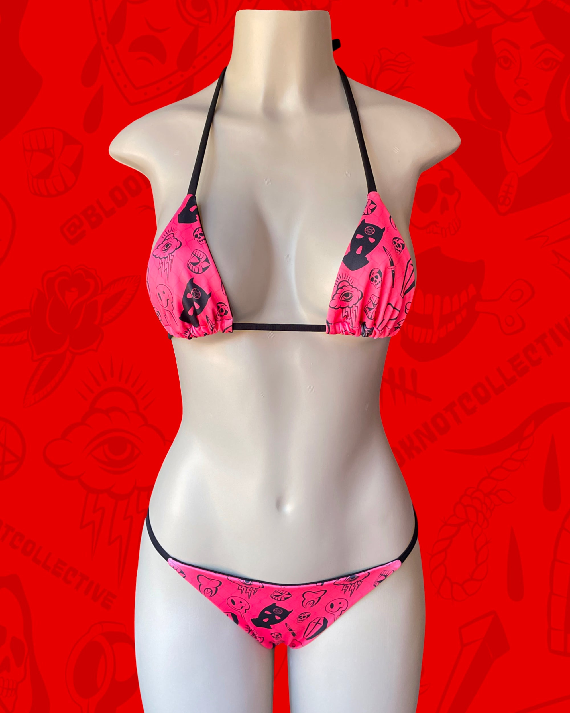 front pink flash string bikini by bloodknotcollective