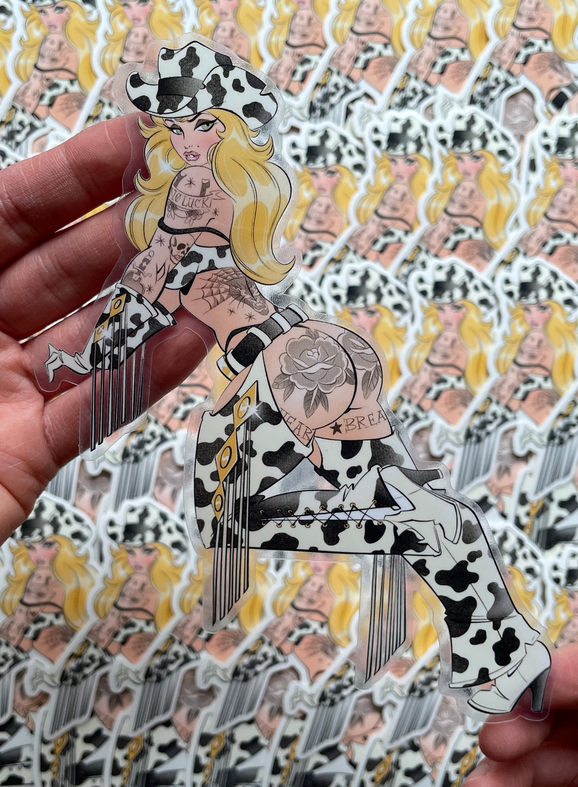 tattooed cowgirl clear vinyl jumbo sticker by bloodknotcollective