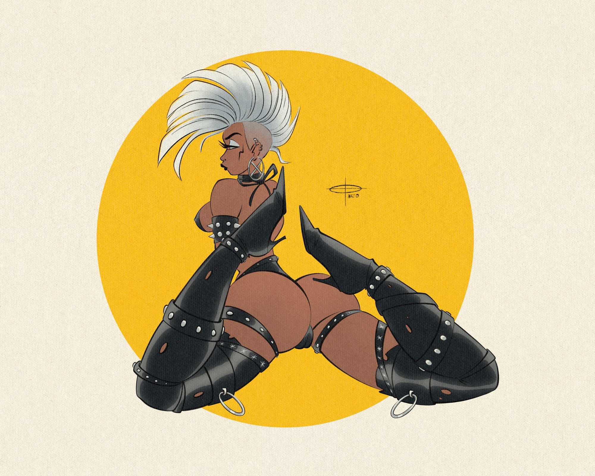 gothic curvy woman in latex print by bloodknotcollective