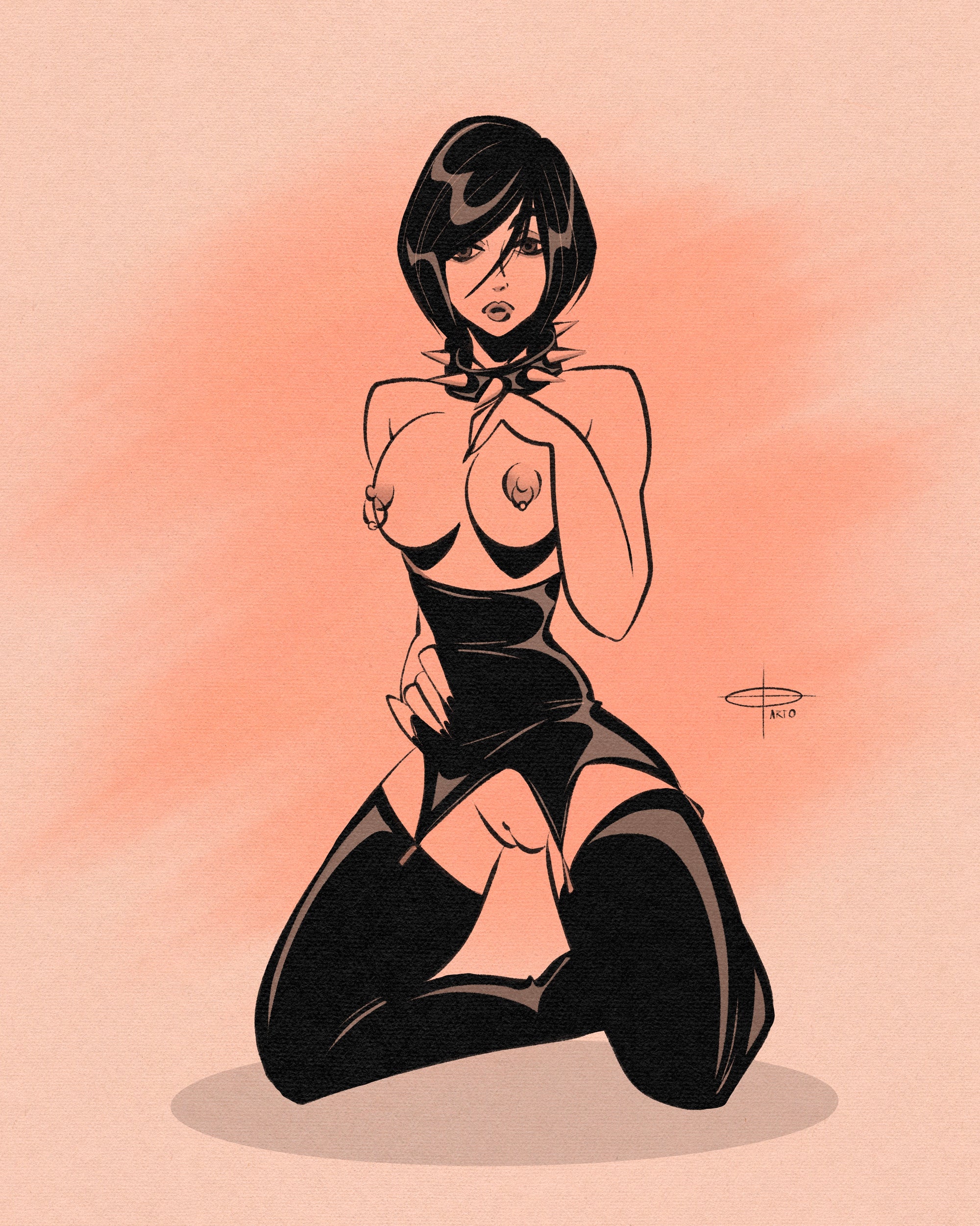 Gothic kink print of nude gothic woman by bloodknotcollective.