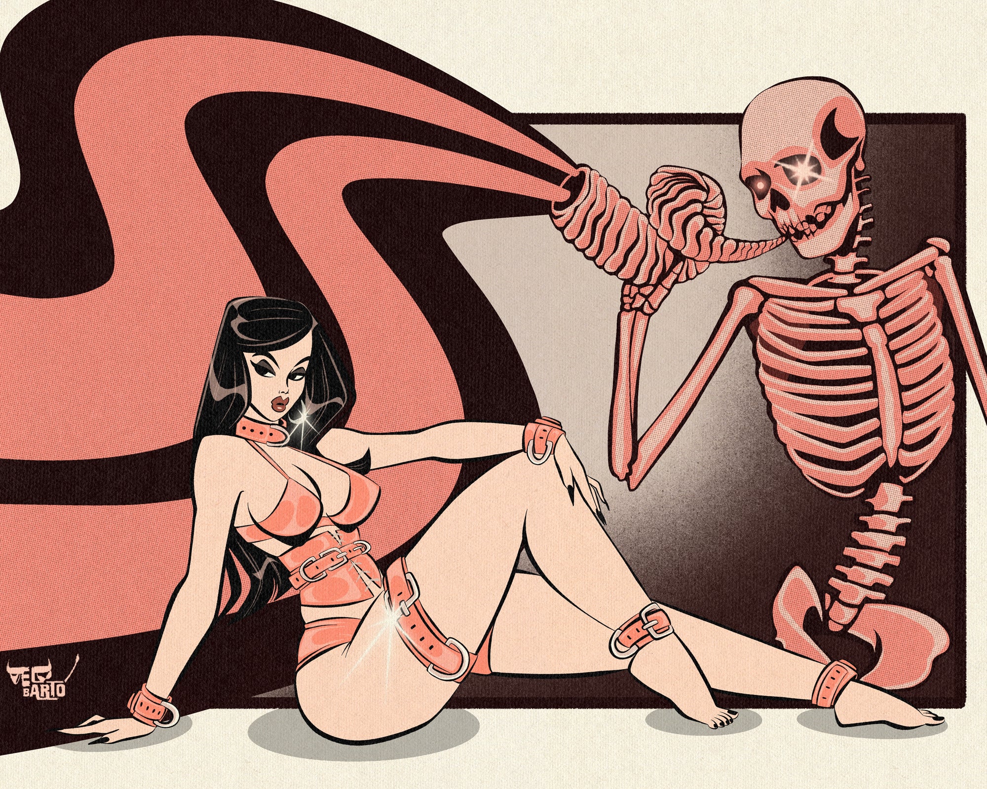 Heavy sounds print of woman and skeleton by bloodnotcollective