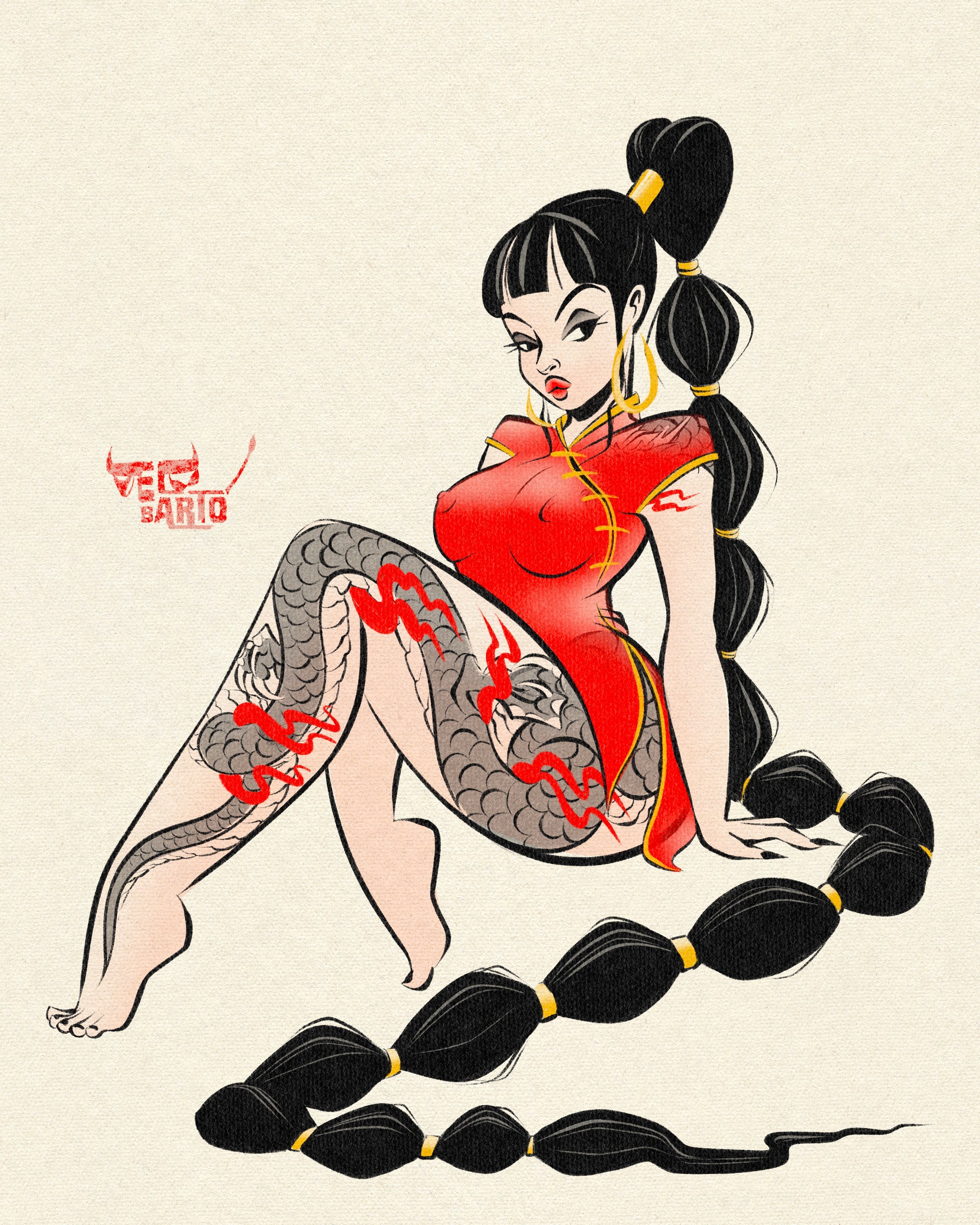 Irezumi tatsu print, woman with dragon tattoo