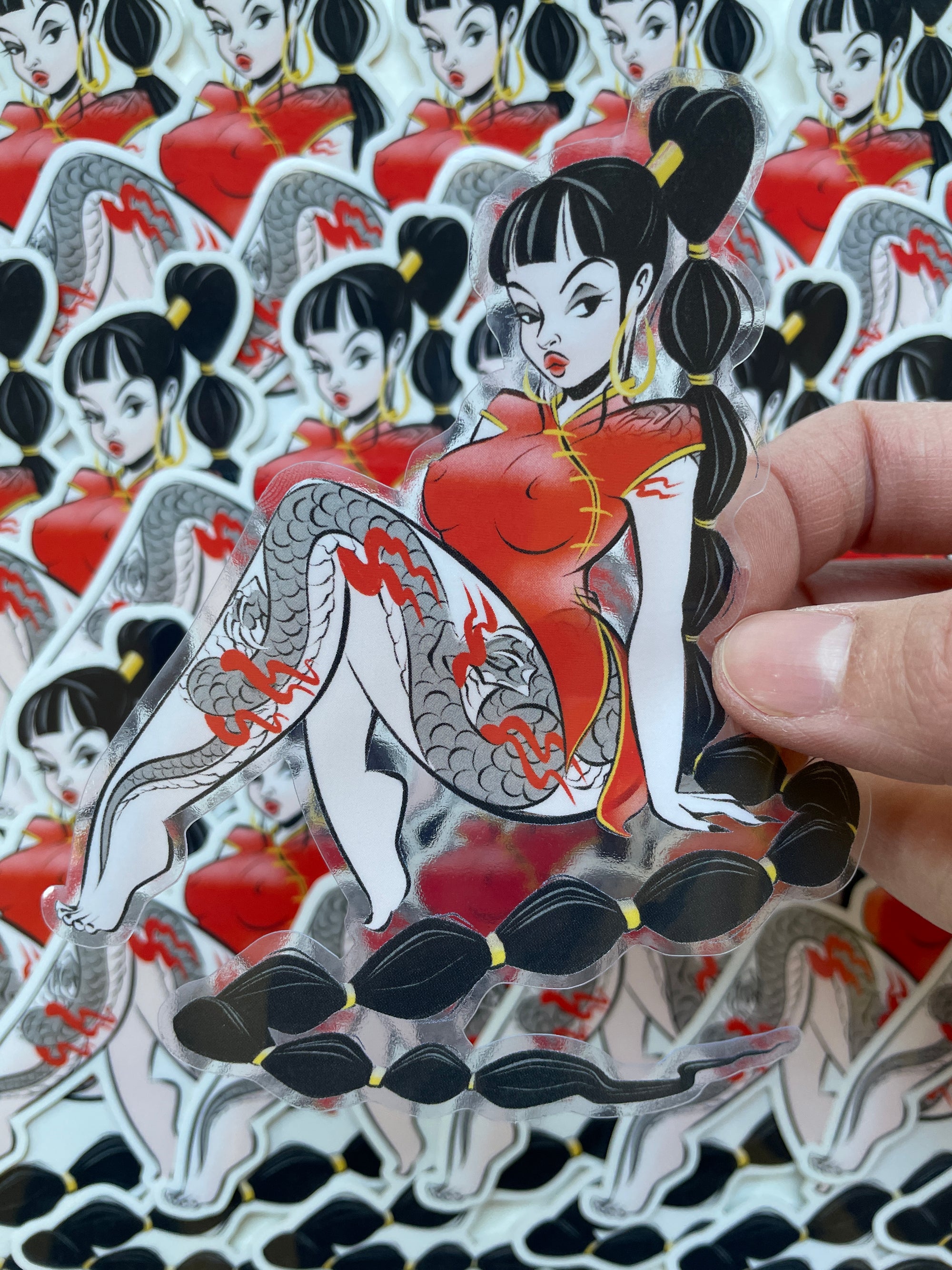 irezumi tatsu clear vinyl sticker of tattooed asian woman.
