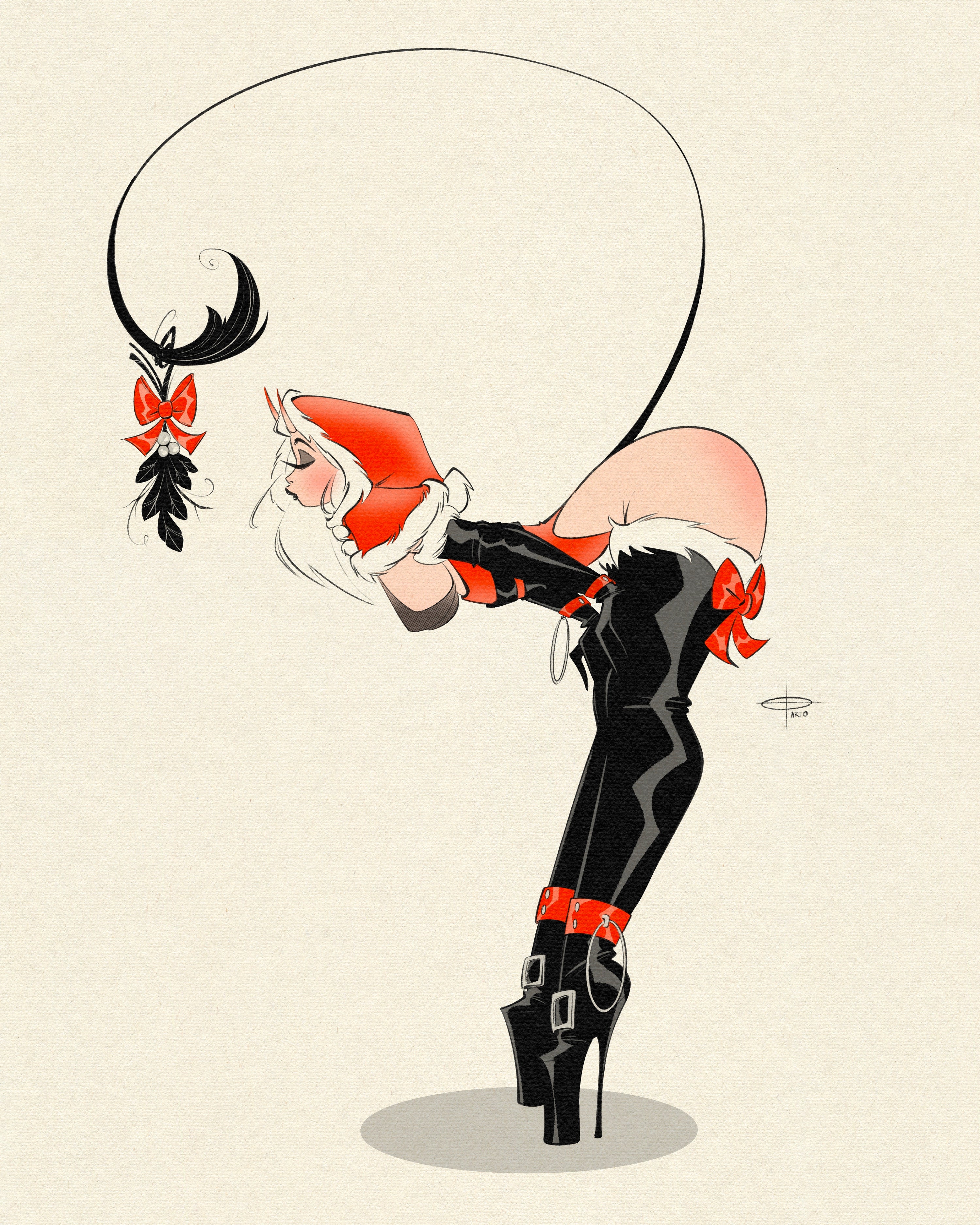 female krampus pinup with mistletoe by bloodknotcollective