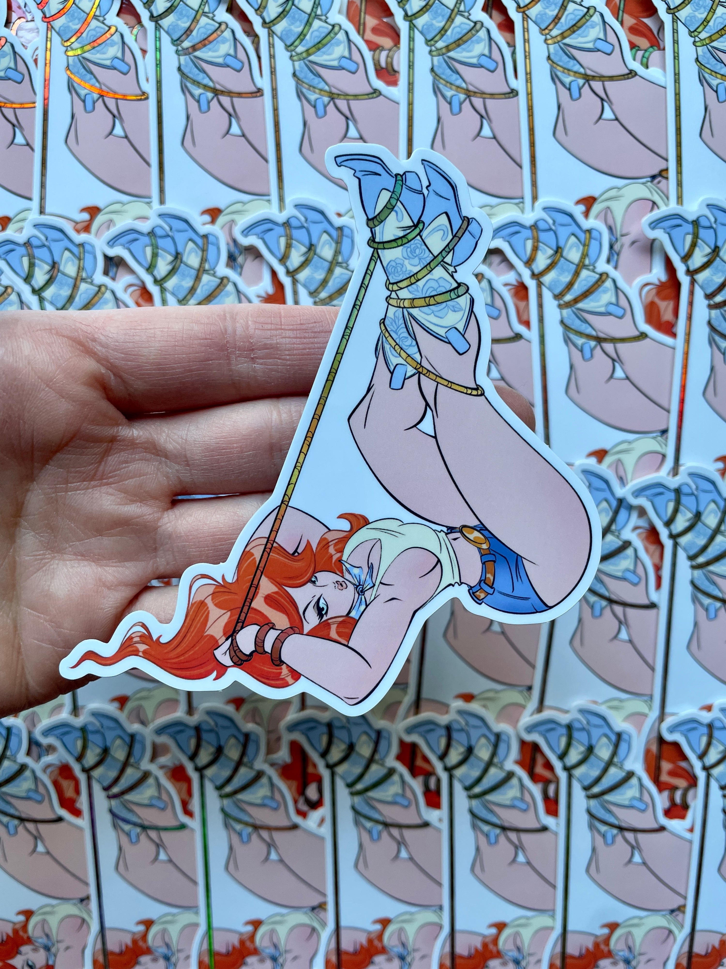 cowgirl with rope holographic sticker