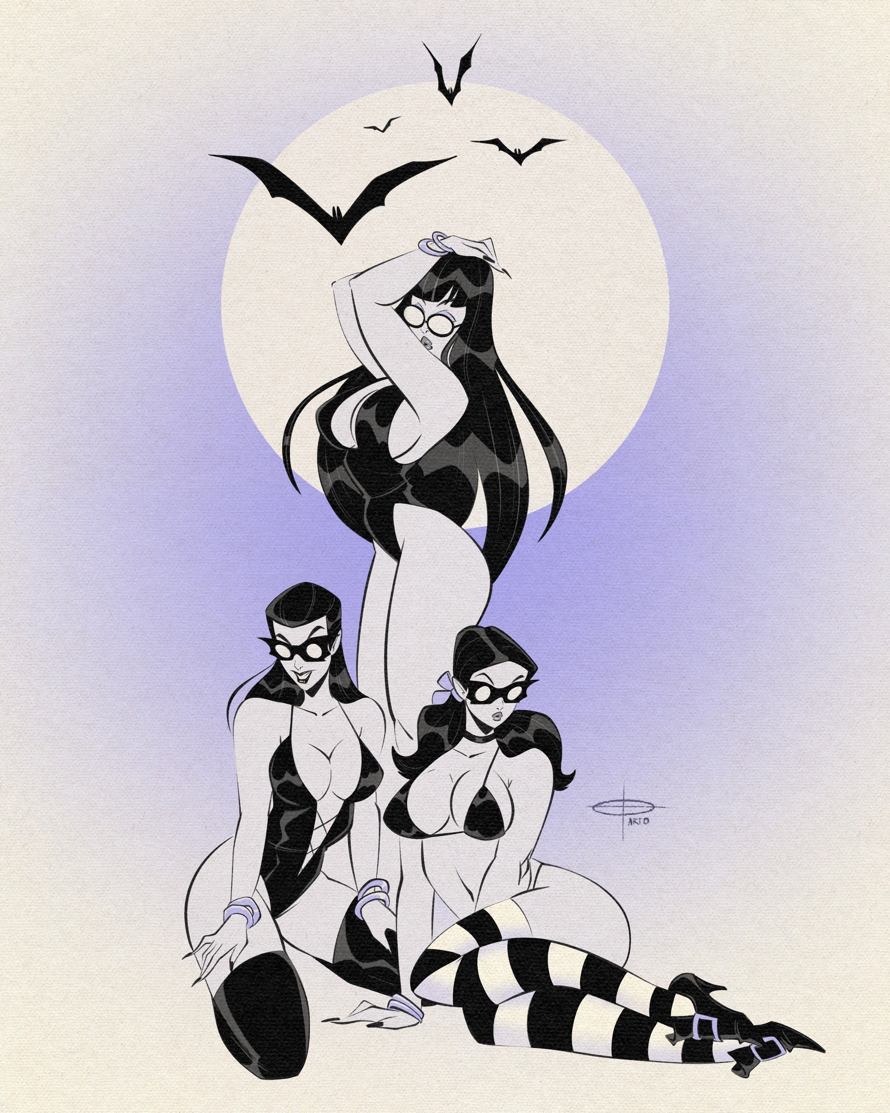 three vampires moon bathing print by bloodknotcollective