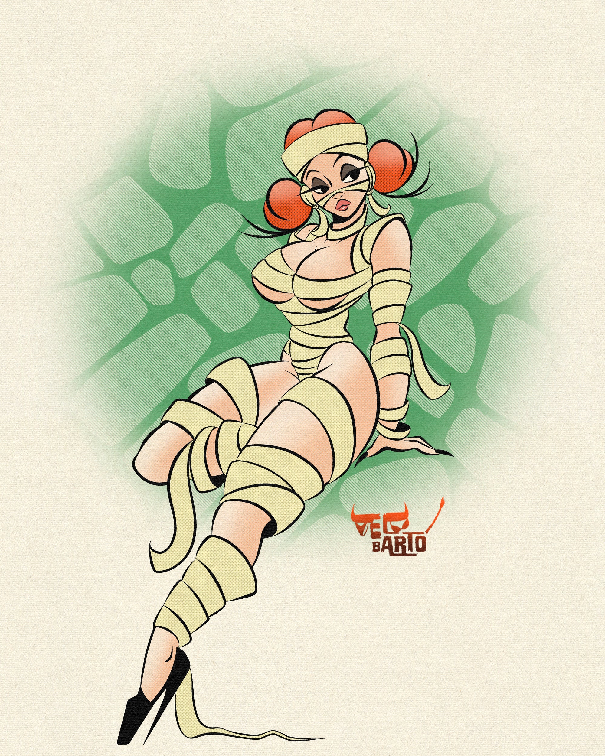 mummy print of curvy red head mummy by Bloodknotcollective