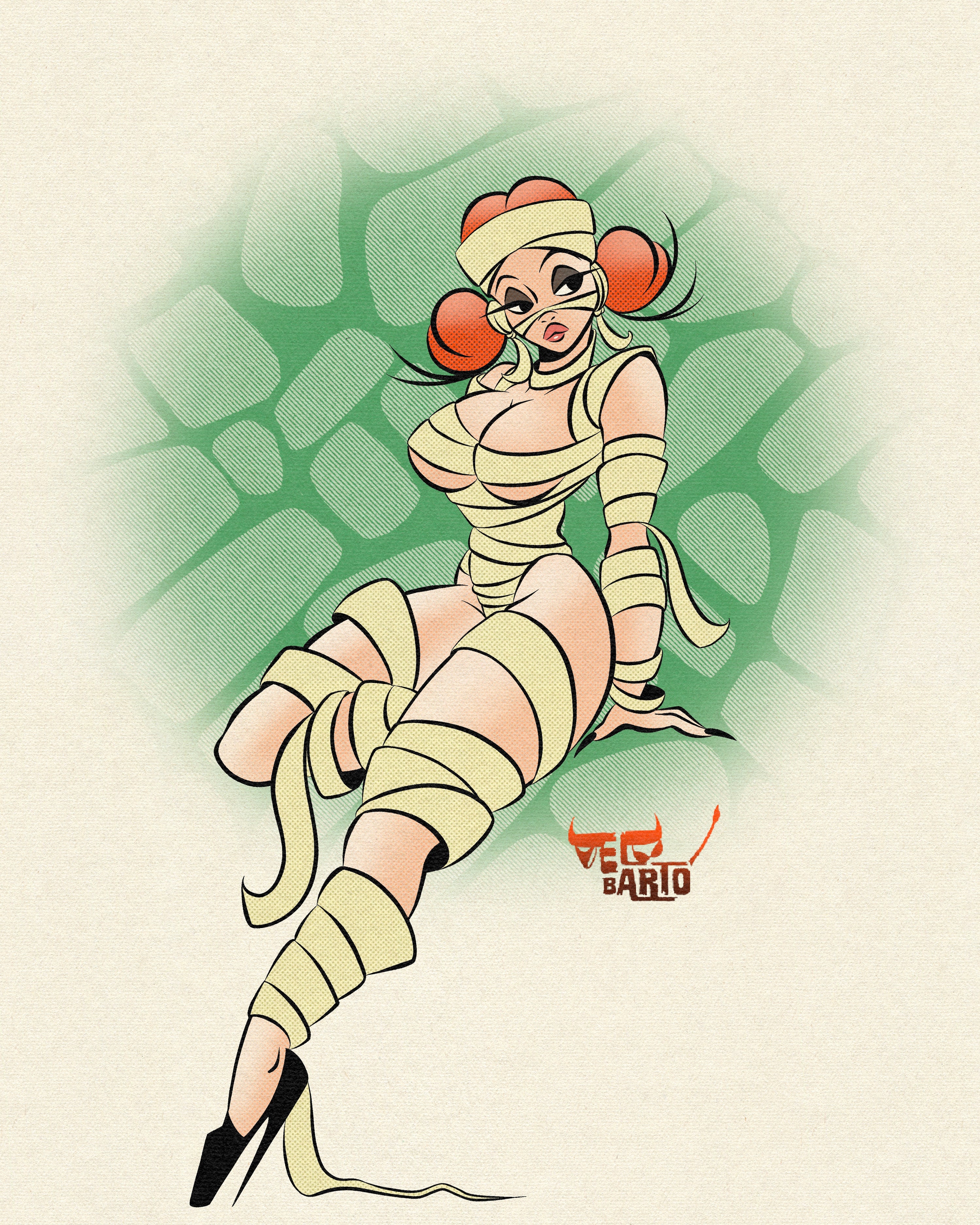 mummy print of curvy red head mummy by Bloodknotcollective