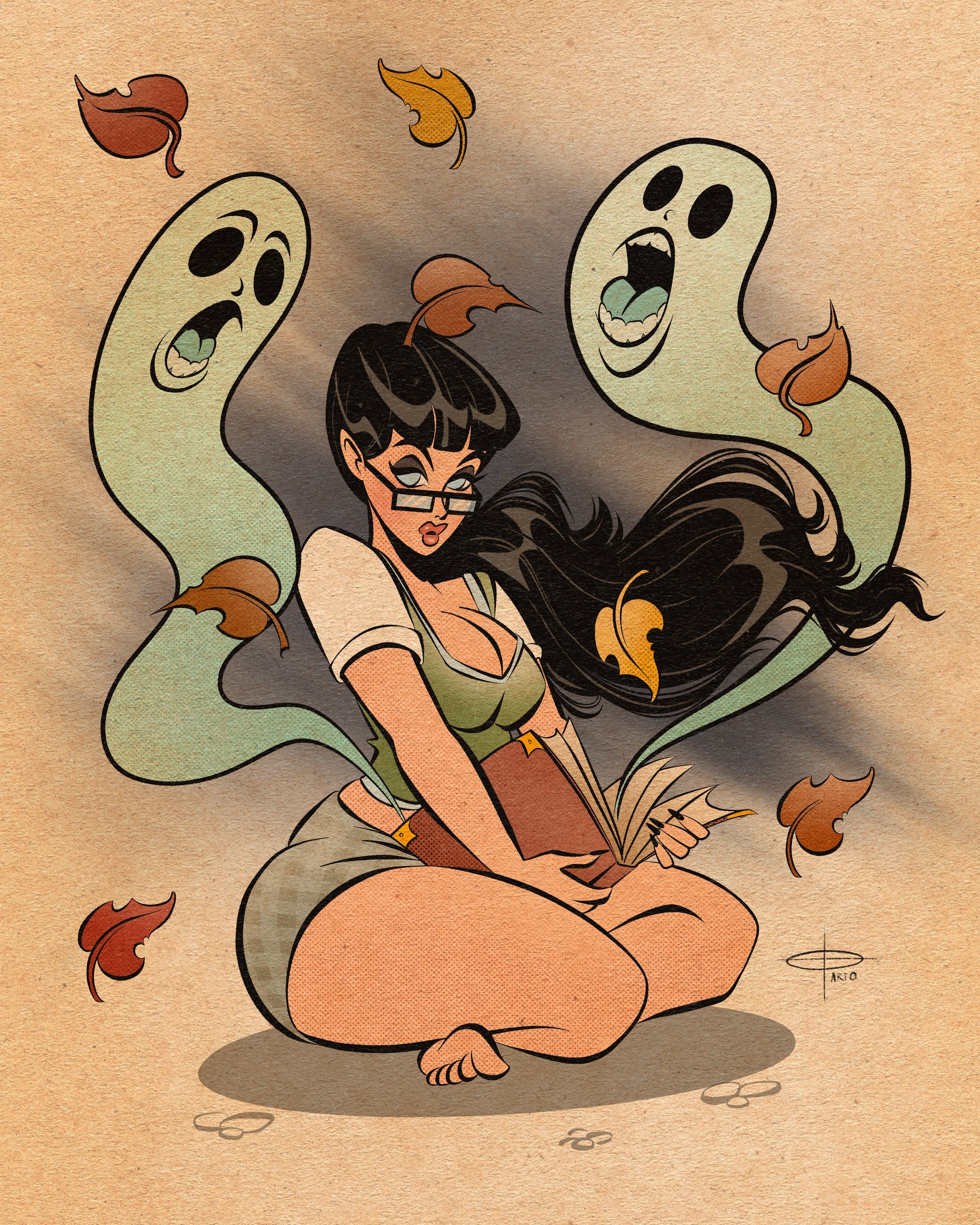Necromancy print of woman with ghosts by bloodknotcollective.