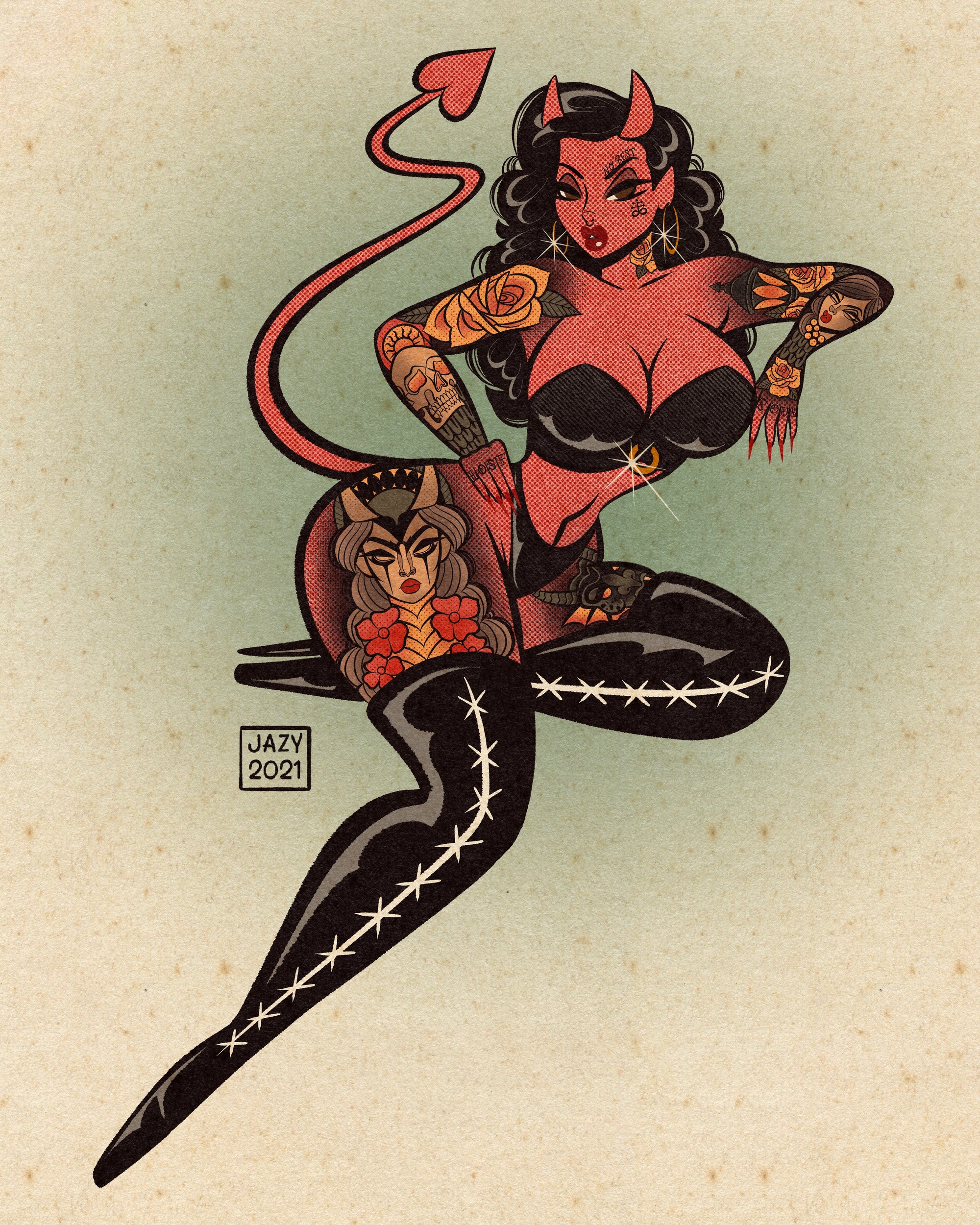 neotrad devil print with neotraditional tattoos